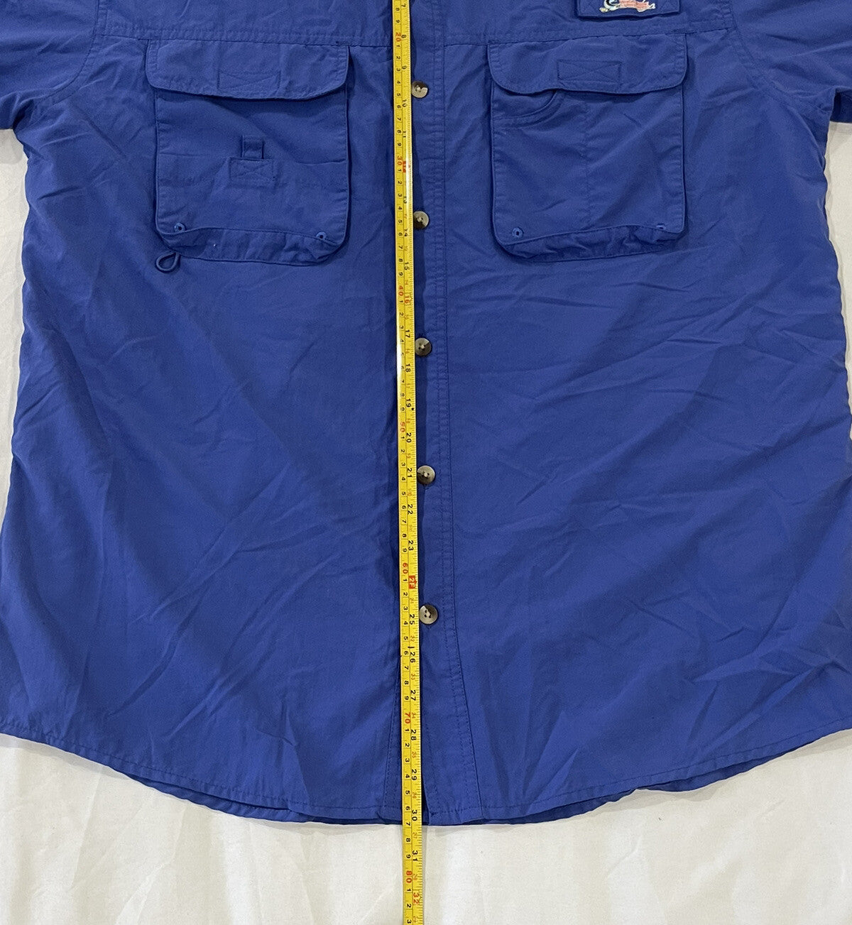 World Wide Sportsman fishing shirt, Blue mens Size L Large vented back  B1
