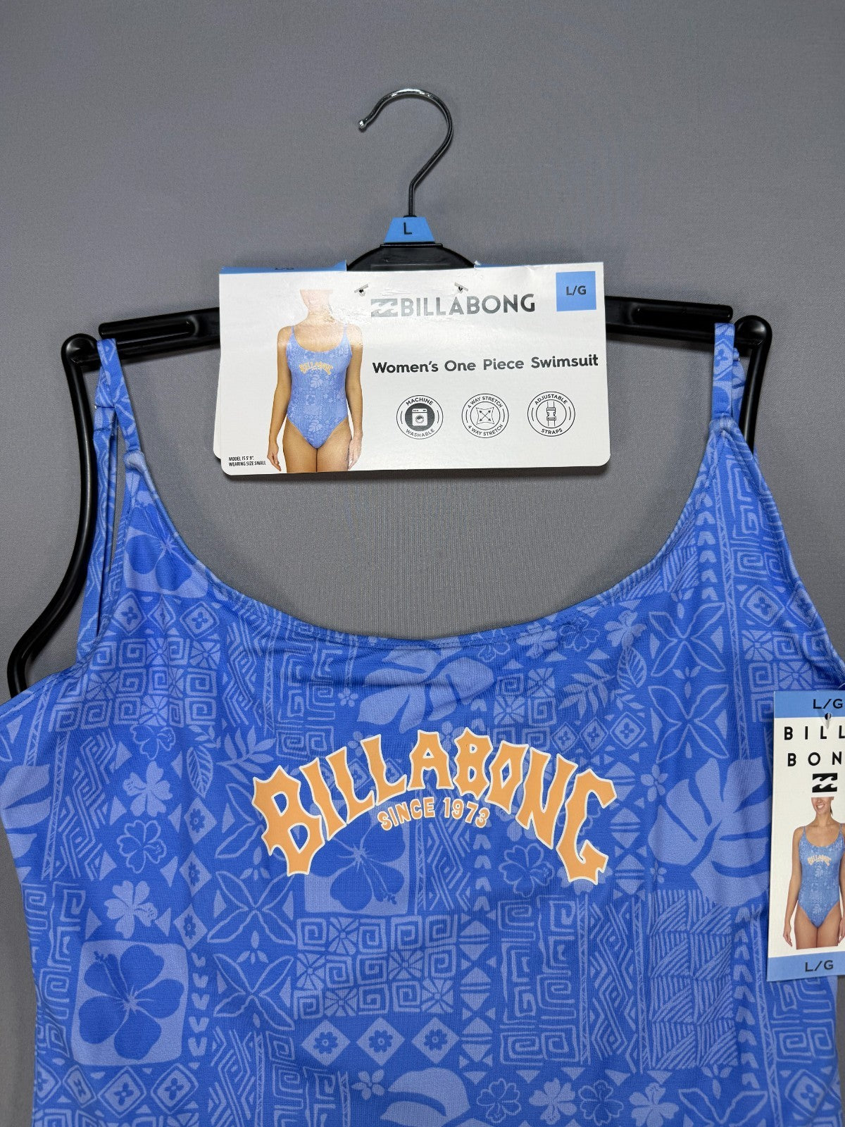 NWT Billabong Beach Babe One-Piece Swimsuit Women’s Large Blue Adjustable Straps