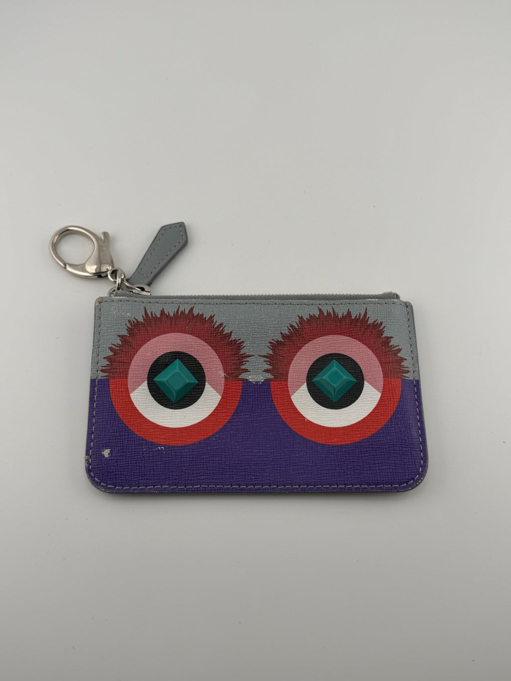 FENDI Monster Eyes Pochette Wallet Women's Purple Leather Zippy Coin Purse