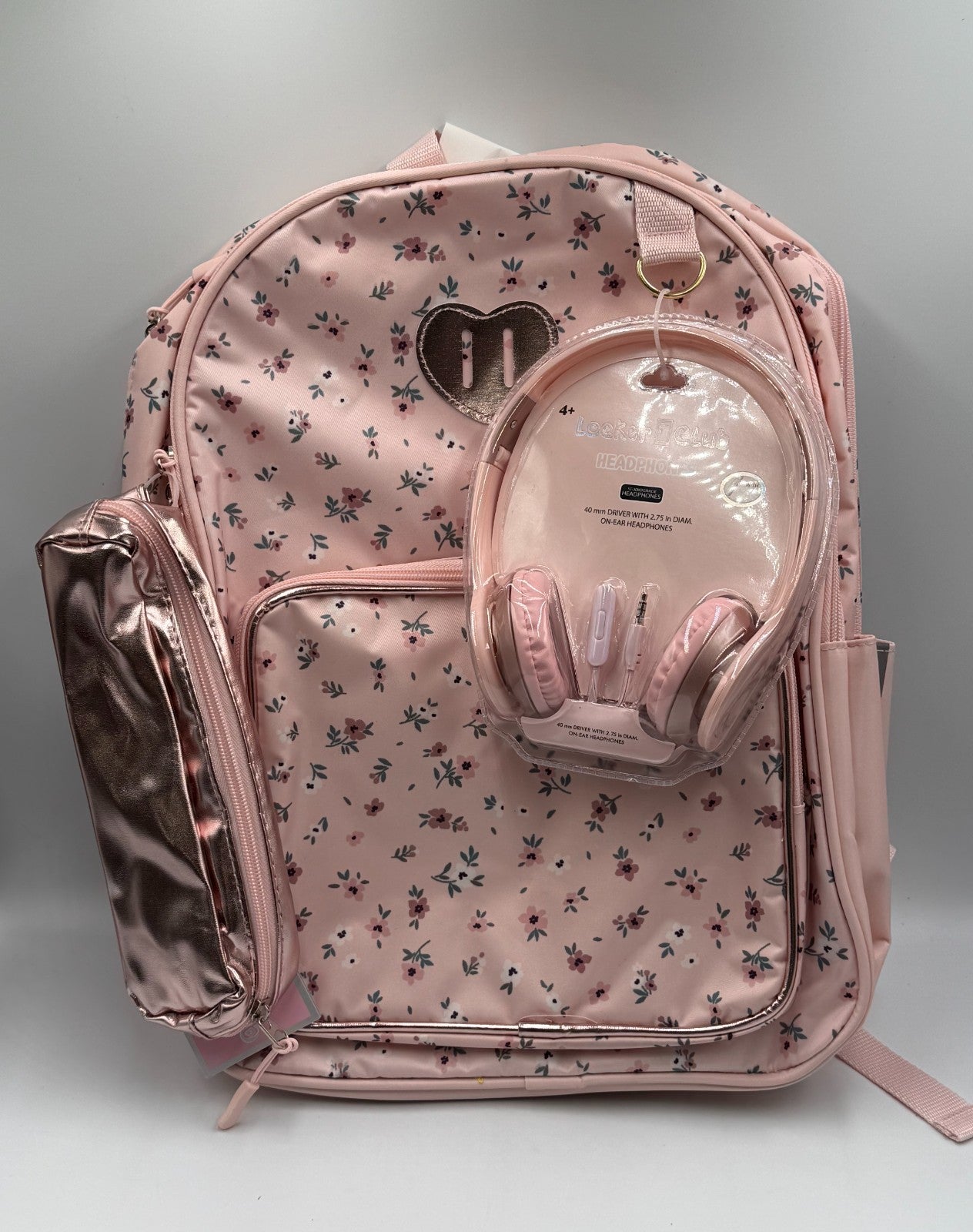 Locker Club Kids' 16L Nylon Backpack with Headphone Pencil Pouch - Assorted Pink