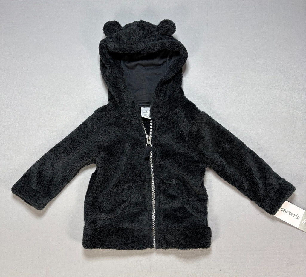 NWT Carter's Fleece Hooded Jacket Toddler Baby 9 Months Black Full-Zip Winter