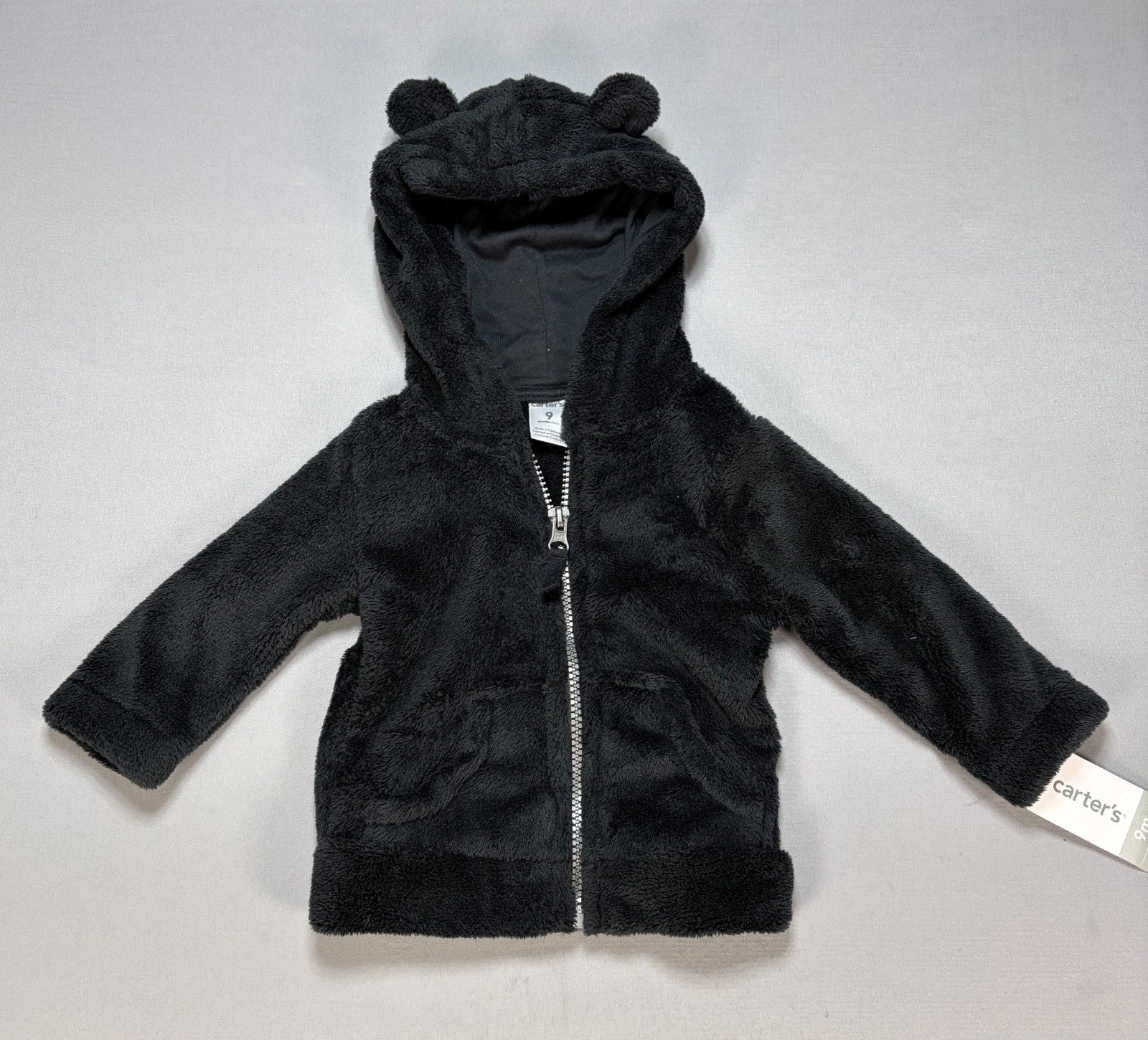 NWT Carter's Fleece Hooded Jacket Toddler Baby 9 Months Black Full-Zip Winter