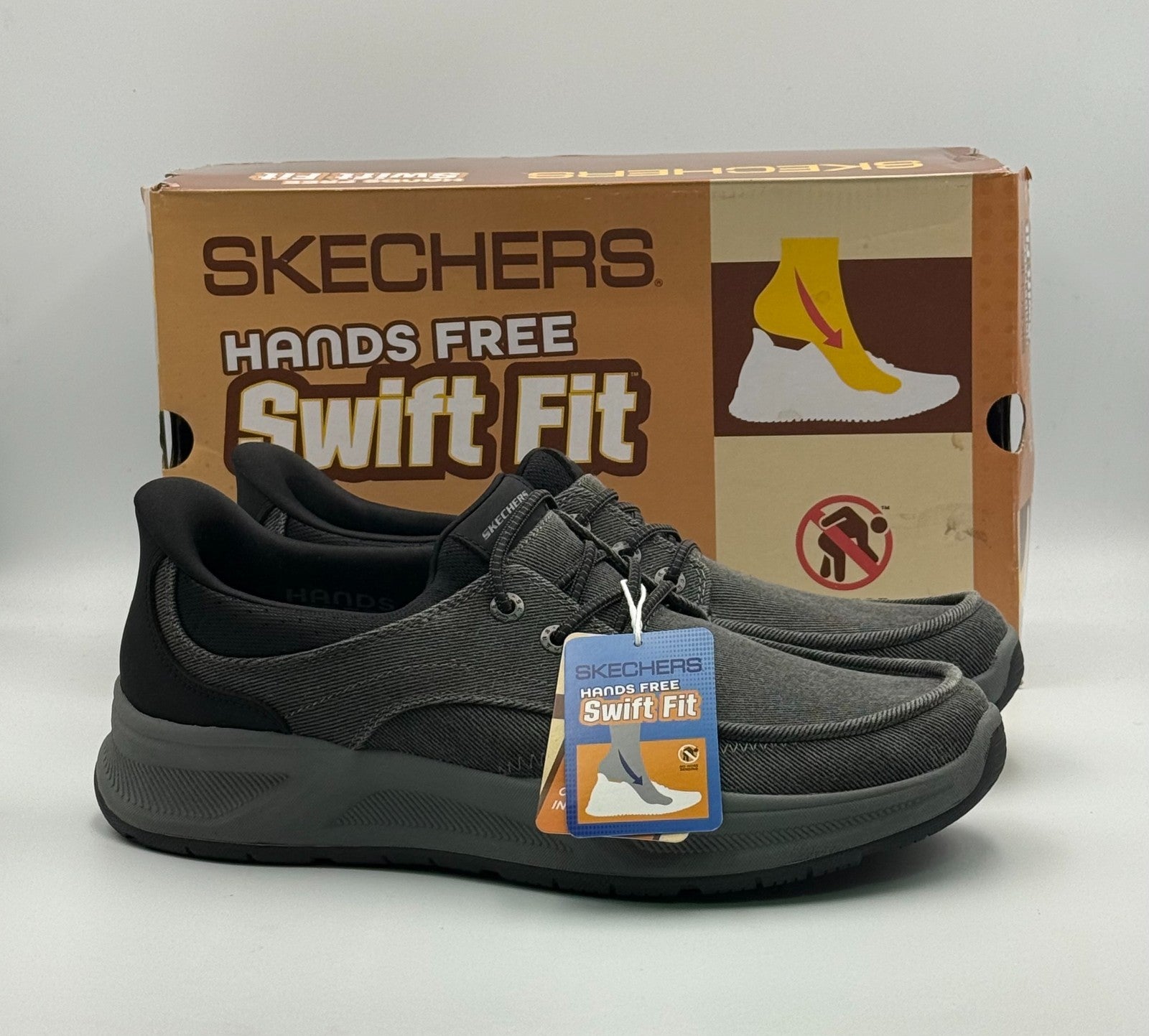 Skechers Canvas SWIFT Fit Slip-On Sneakers Men's 12 Black Low Top Running Shoes