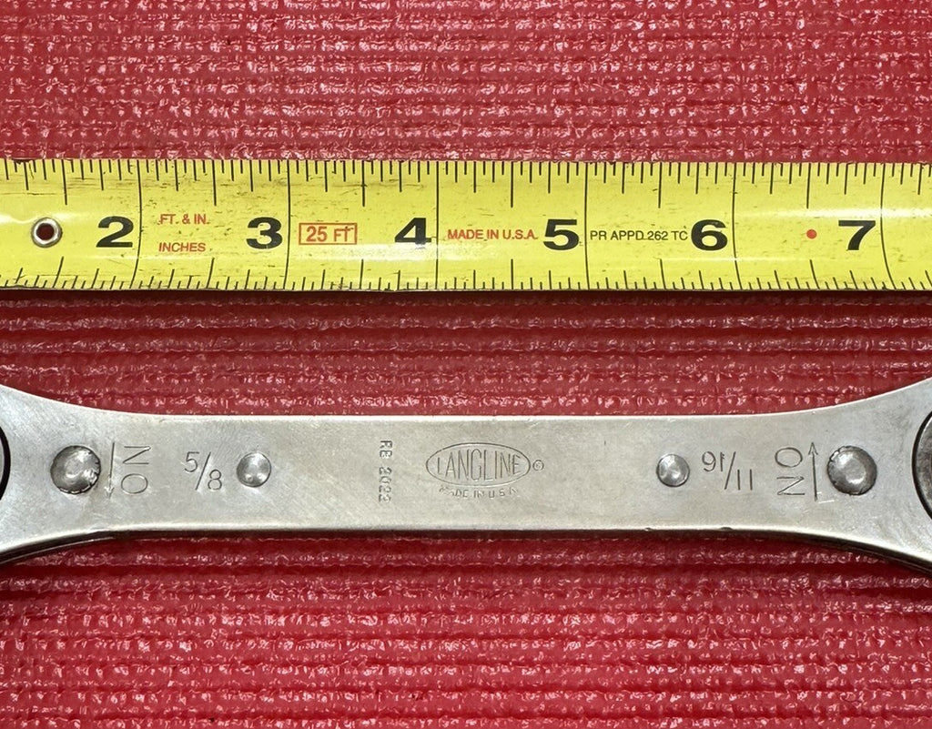 Vintage Langline RB2022, SAE 5/8" x 11/16" Ratcheting Box End Wrench Made in USA