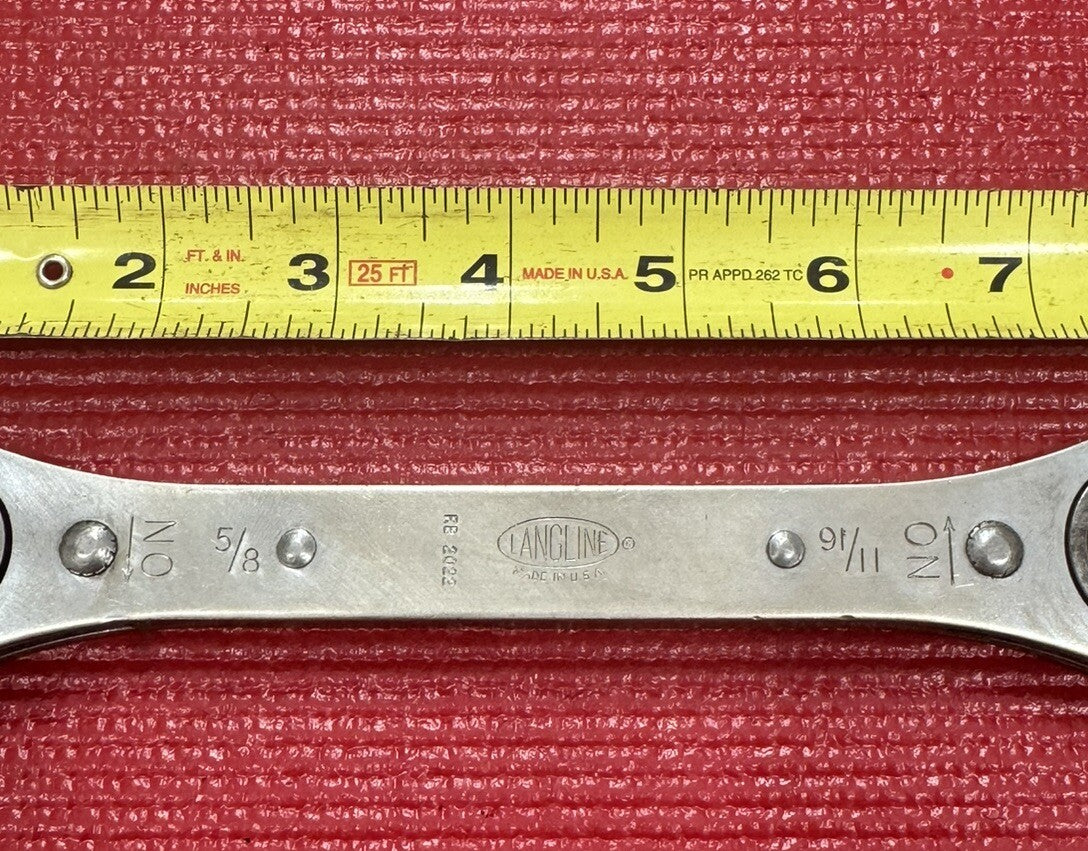 Vintage Langline RB2022, SAE 5/8" x 11/16" Ratcheting Box End Wrench Made in USA