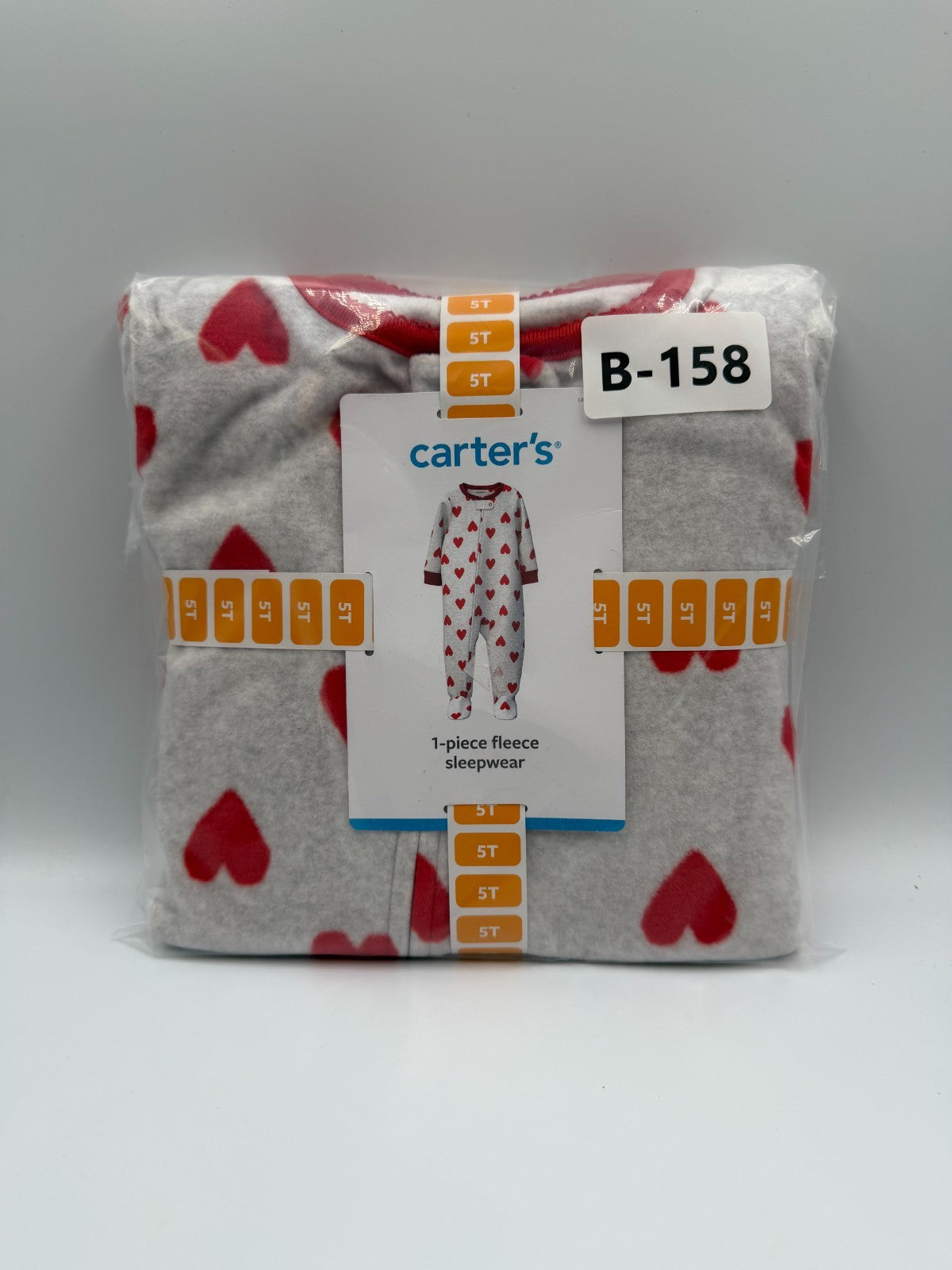 NWT Carter's Fleece Footie 1-Piece Pajama Set Toddler 5T Gray Red Heart Comfort