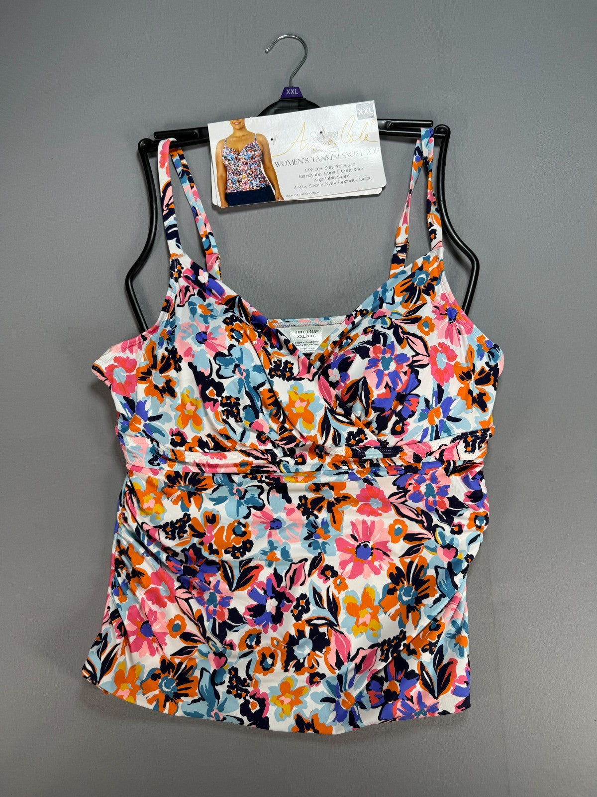 Anne Cole Limited Edition Tankini Swim Top Women's 2XL Multicolor Floral Preppy