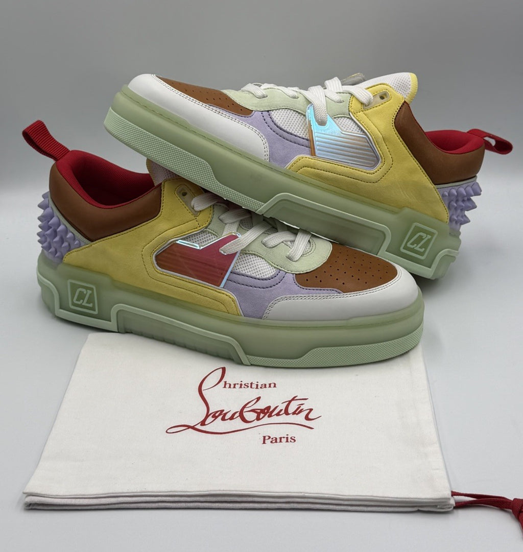 Christian Louboutin Calf Loubi Flat Sneakers Green/Lilac Size 43.5 EU; 10.5 US