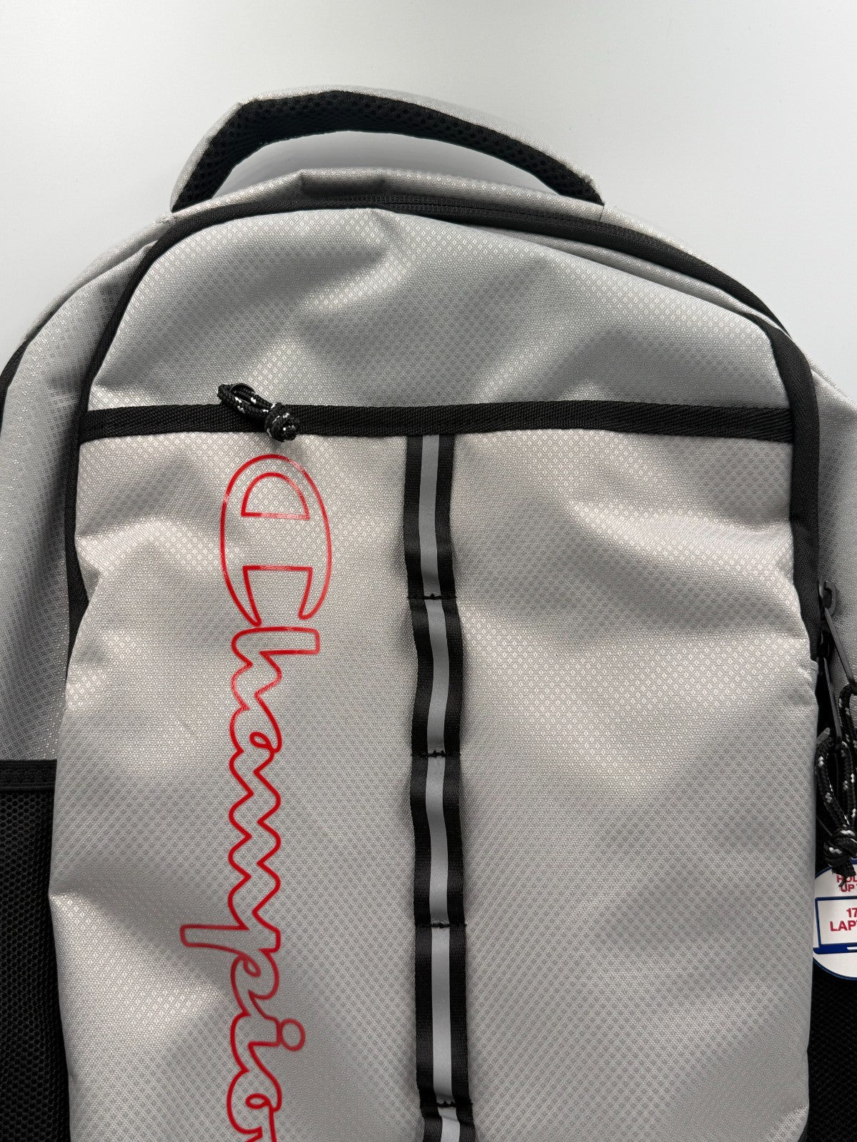 NWT Champion Center Backpack Gray Black Red Fits 17" Laptop School Travel Bag