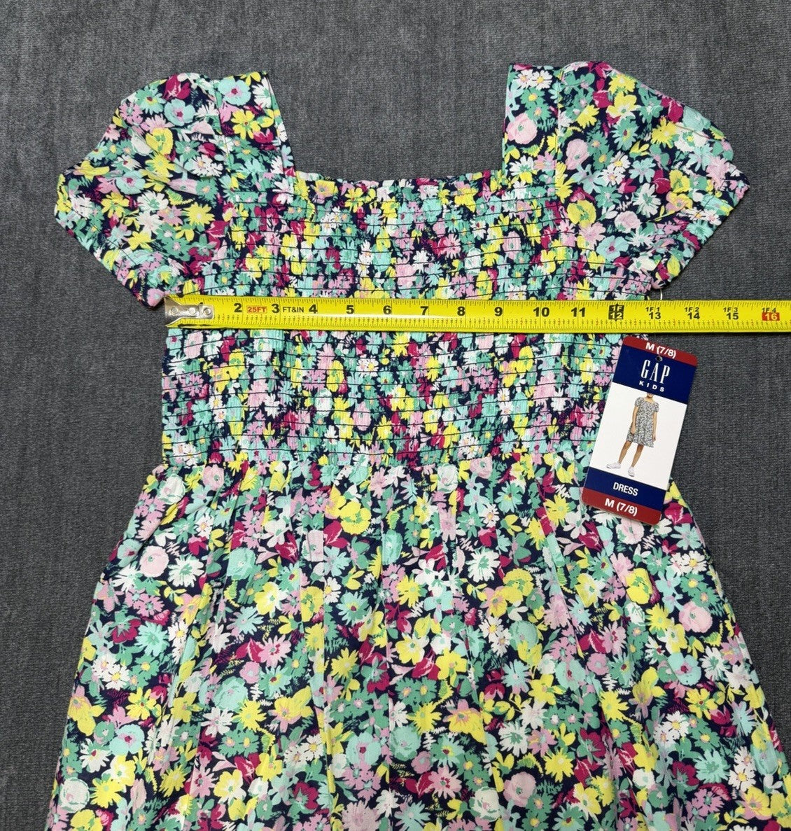 NWT Gap Knee Length Smocked Dress Girls M (7/8) Multicolor Floral Short-Sleeve
