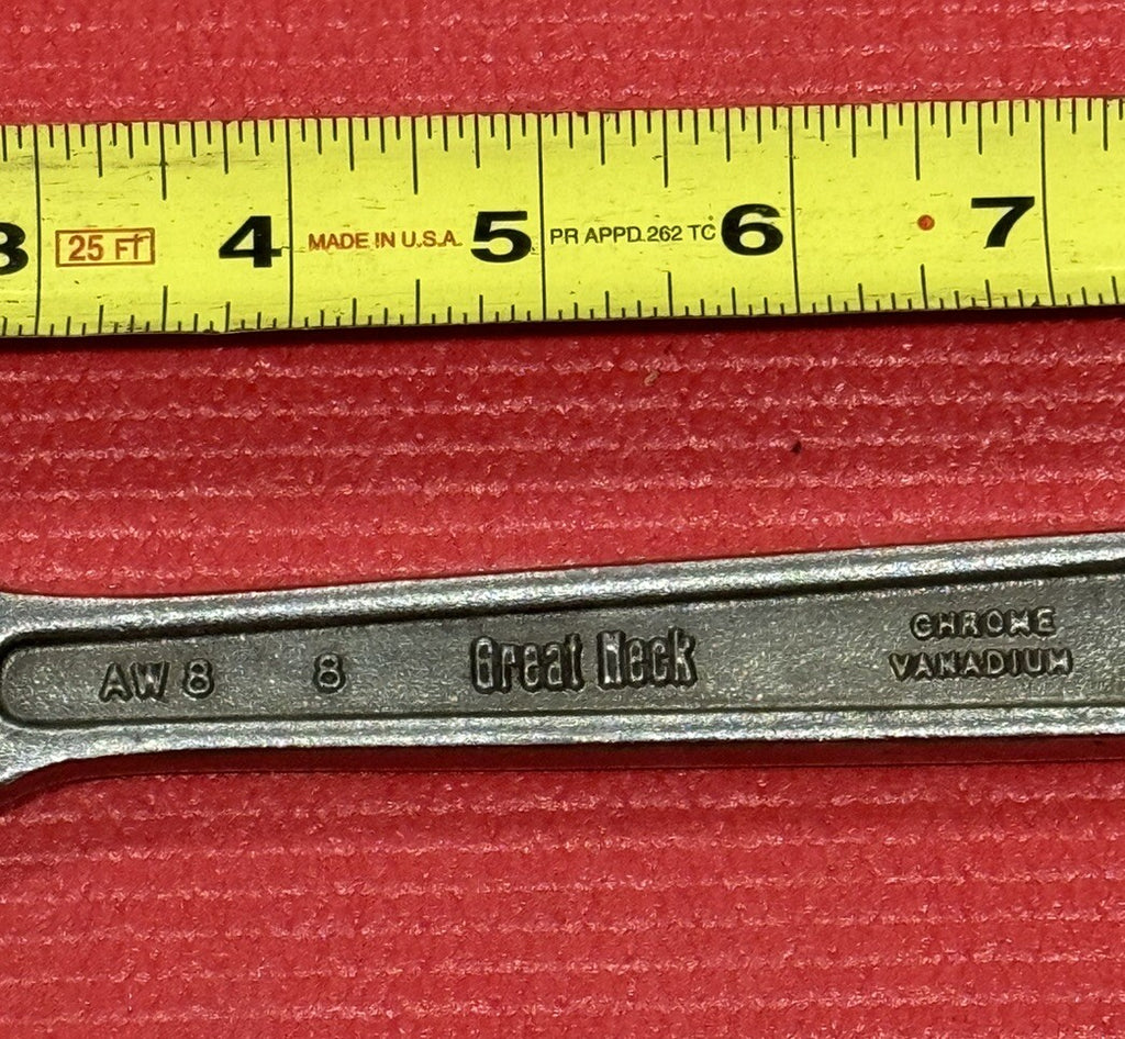 Vintage GREAT NECK TOOLS AW8 8" Adjustable Wrench Heavy Duty Drop Forged Japan