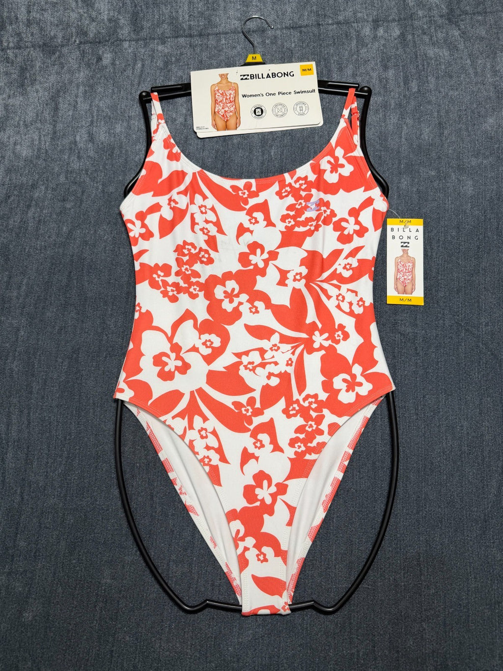 NWT Billabong One-Piece Swimsuit Women's Medium Red White Floral Spaghetti Strap