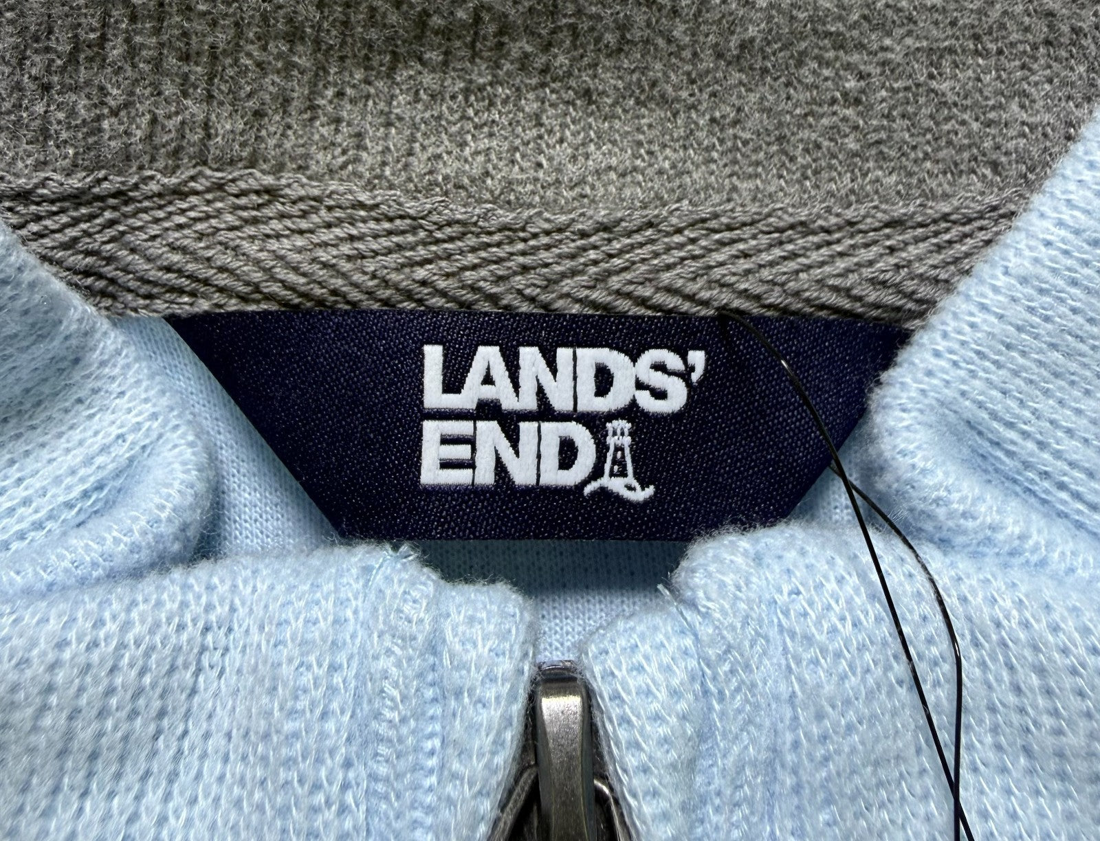 NWT Lands' End Bedford Rib Quarter Zip Sweater Men's Large Blue Long Sleeve Cozy