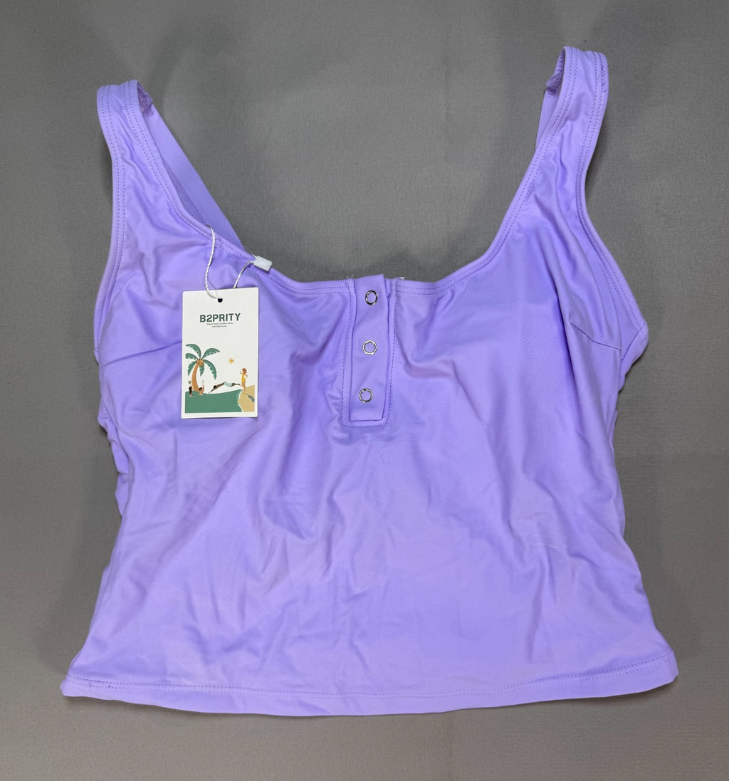 B2Prity Tankini Swimsuit Women's Medium Purple Tropical Floral Summer Beach
