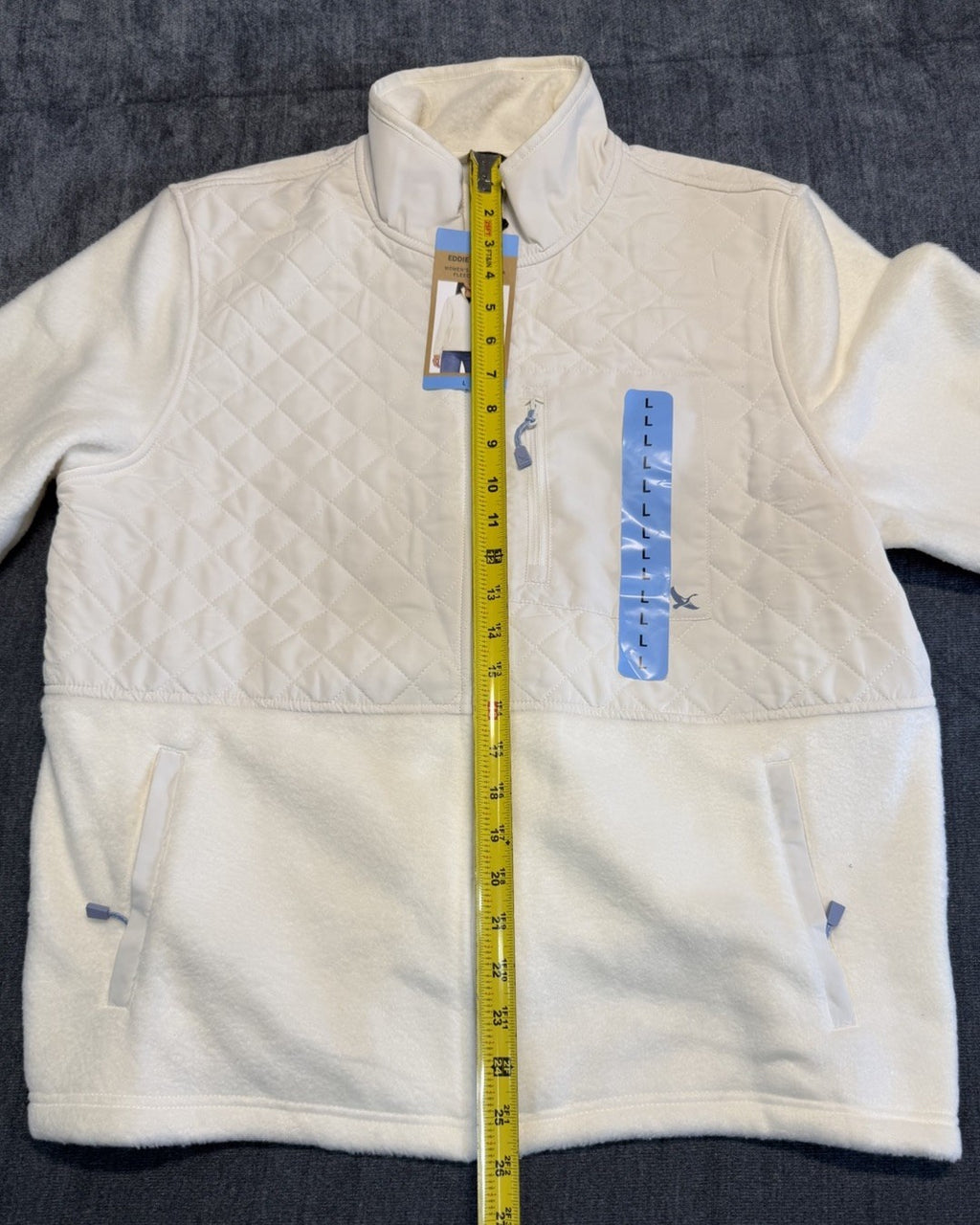 Eddie Bauer Mixed Media Fleece Jacket Women's Large White Cream Full Zip Casual