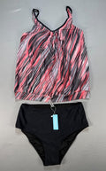 NWT Yonique Blouson Two Piece Tankini Bathing Suit Women's Large Pink Striped
