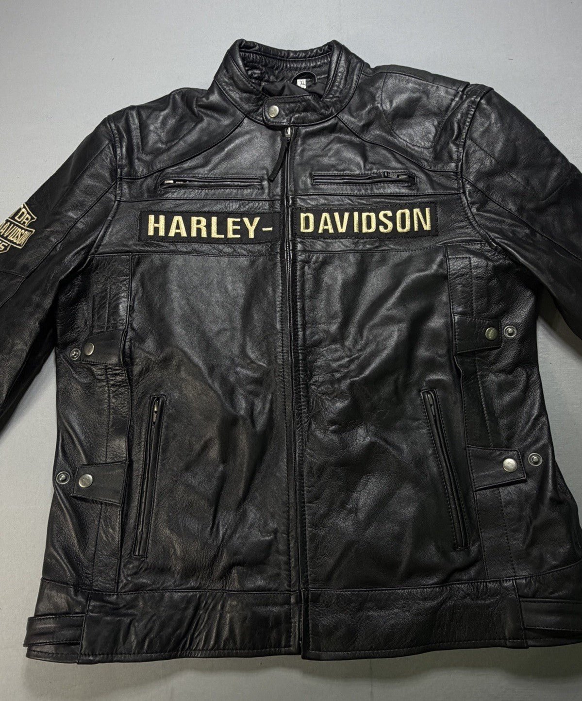 Real Leather Harley Davidson Men's XL Embroidered Motorcycle Biker Jacket