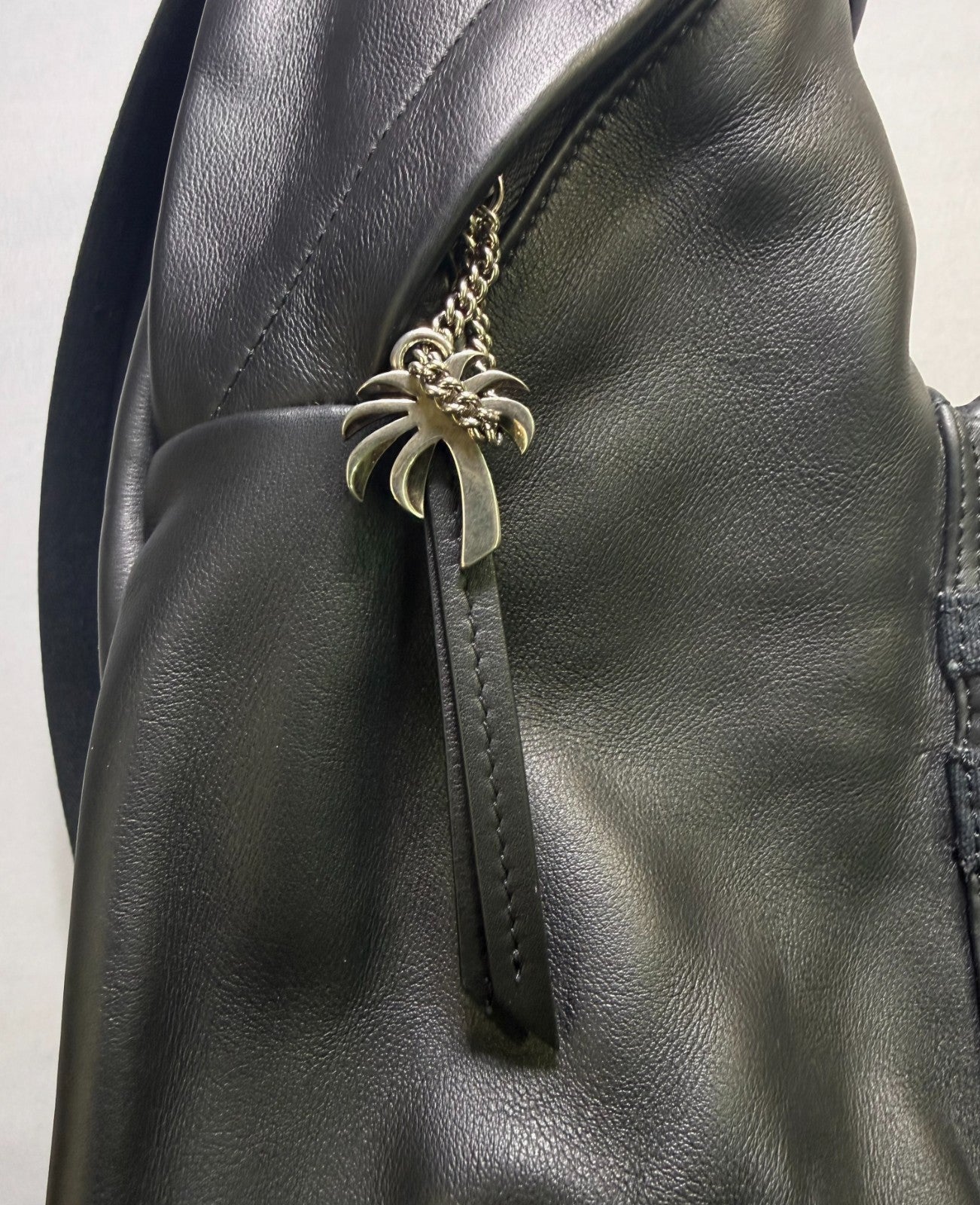 New Palm Angels Logo Backpack Unisex Black Leather Fashion Travel Outdoor Bag