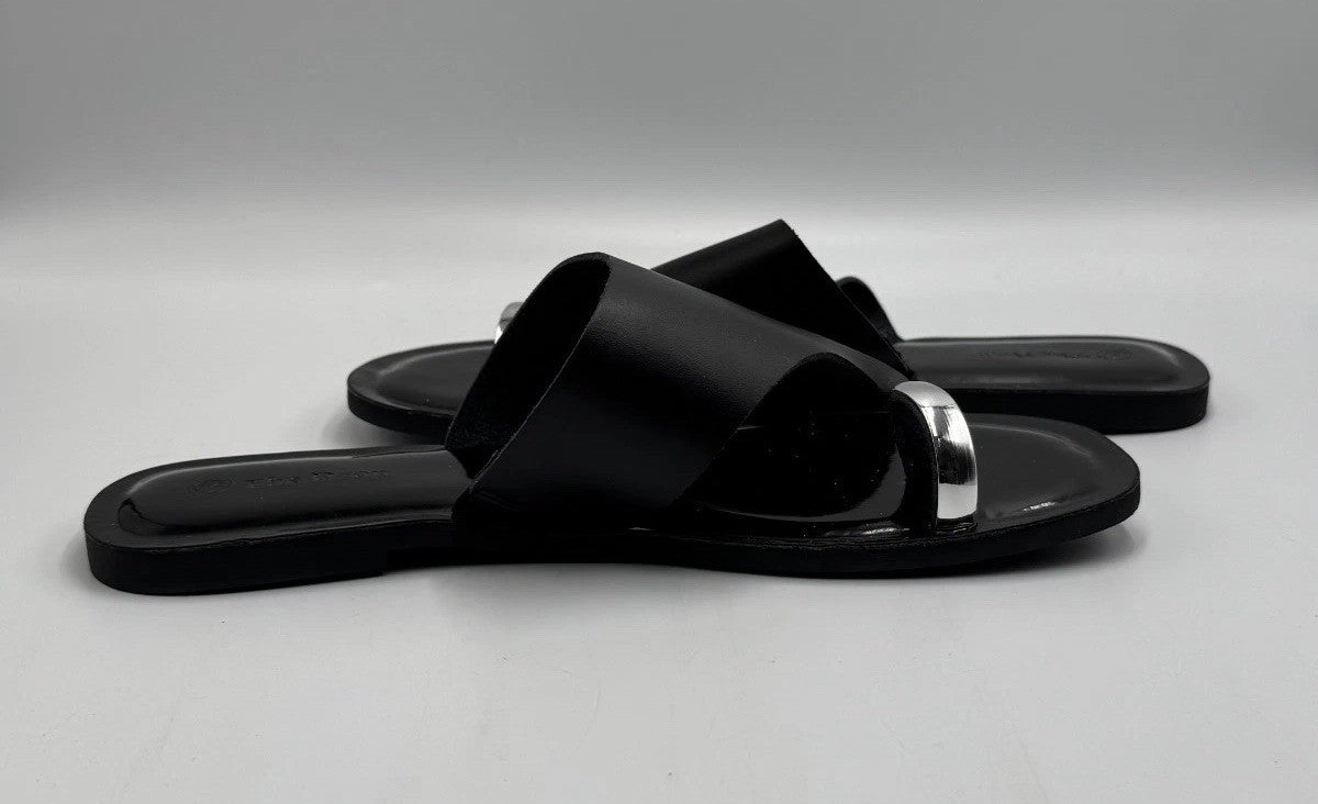 The Drop Camilla Wide Thong Flip Flop Sandal Women's 8.5 Black Vegan Leather