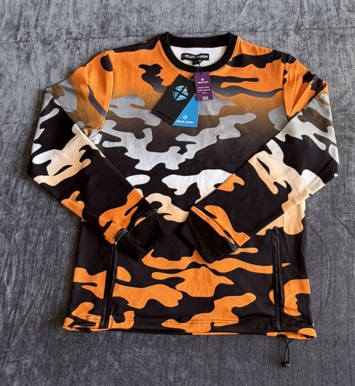 CREATE 2MRW Men's Size Small (S) Black Camo Pullover Sweatshirt Crewneck NWT