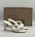 New Modatope Mule Heeled Sandals Women 9 White Leather High Heels Cocktail Party