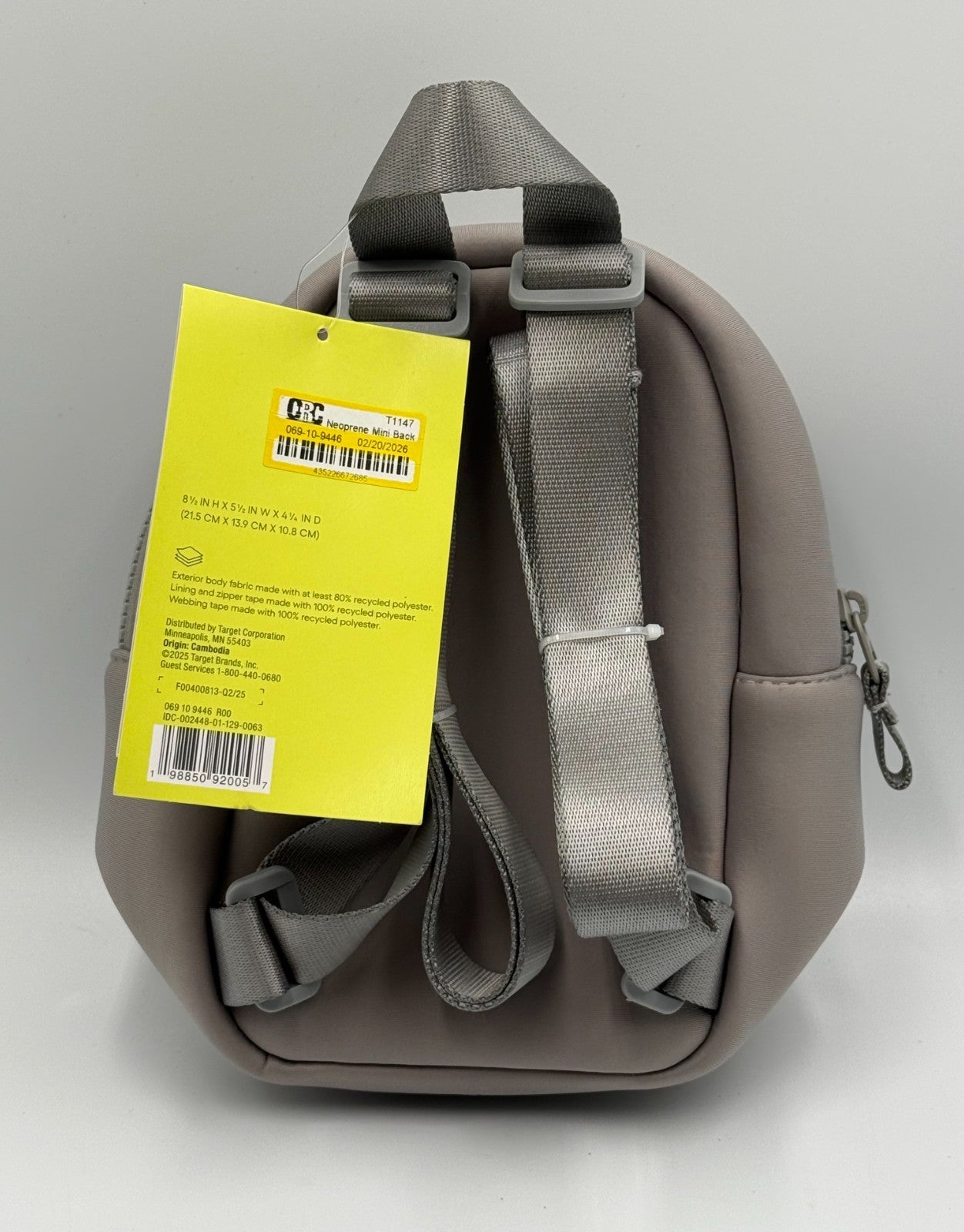 NWT All In Motion Neoprene Mini Backpack 8.5" Gray Small Travel Daypack Bag
