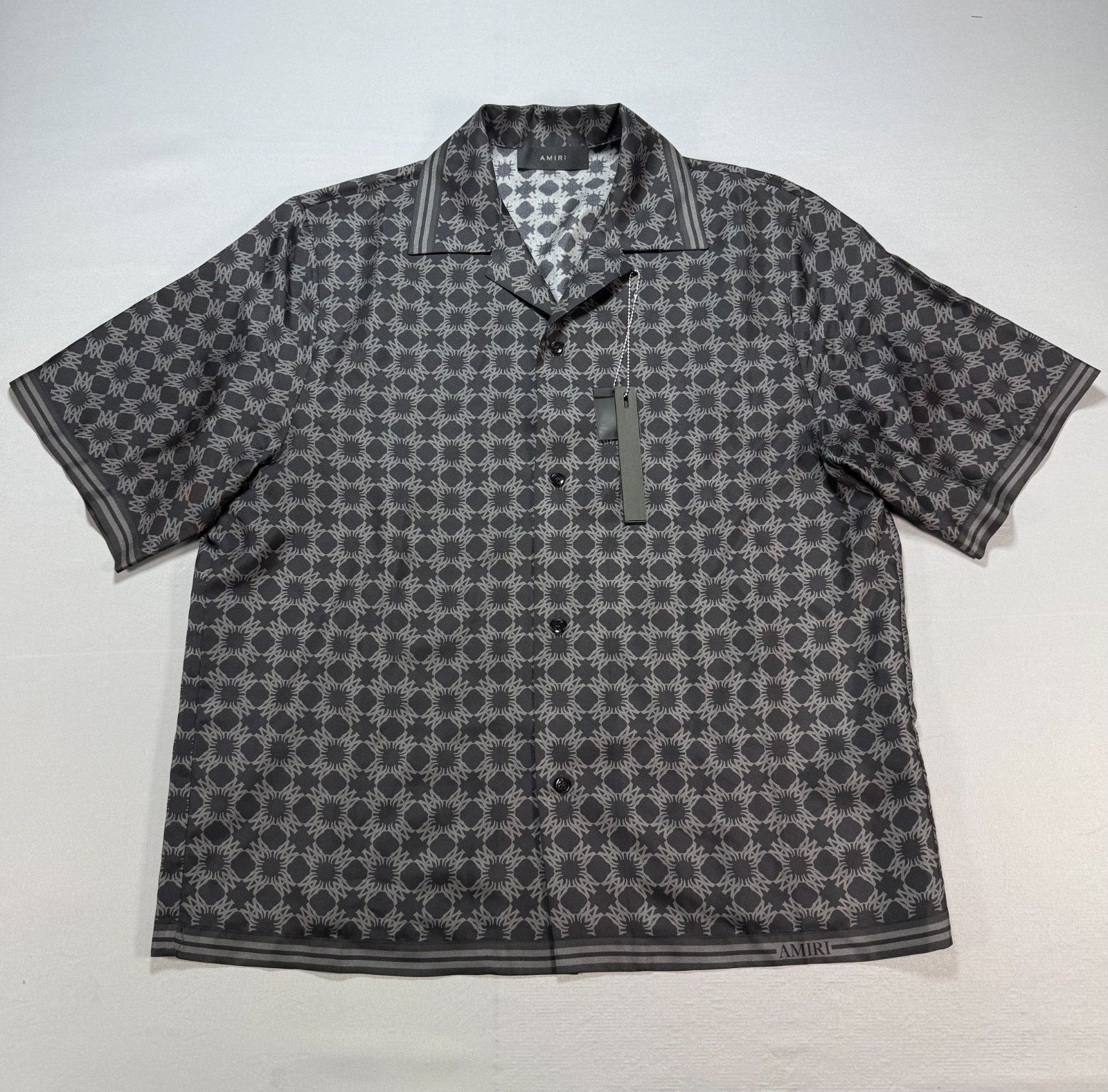 Amiri MA Quad Silk Bowling Shirt Men's XL Black Collared Button Closure w/ Box