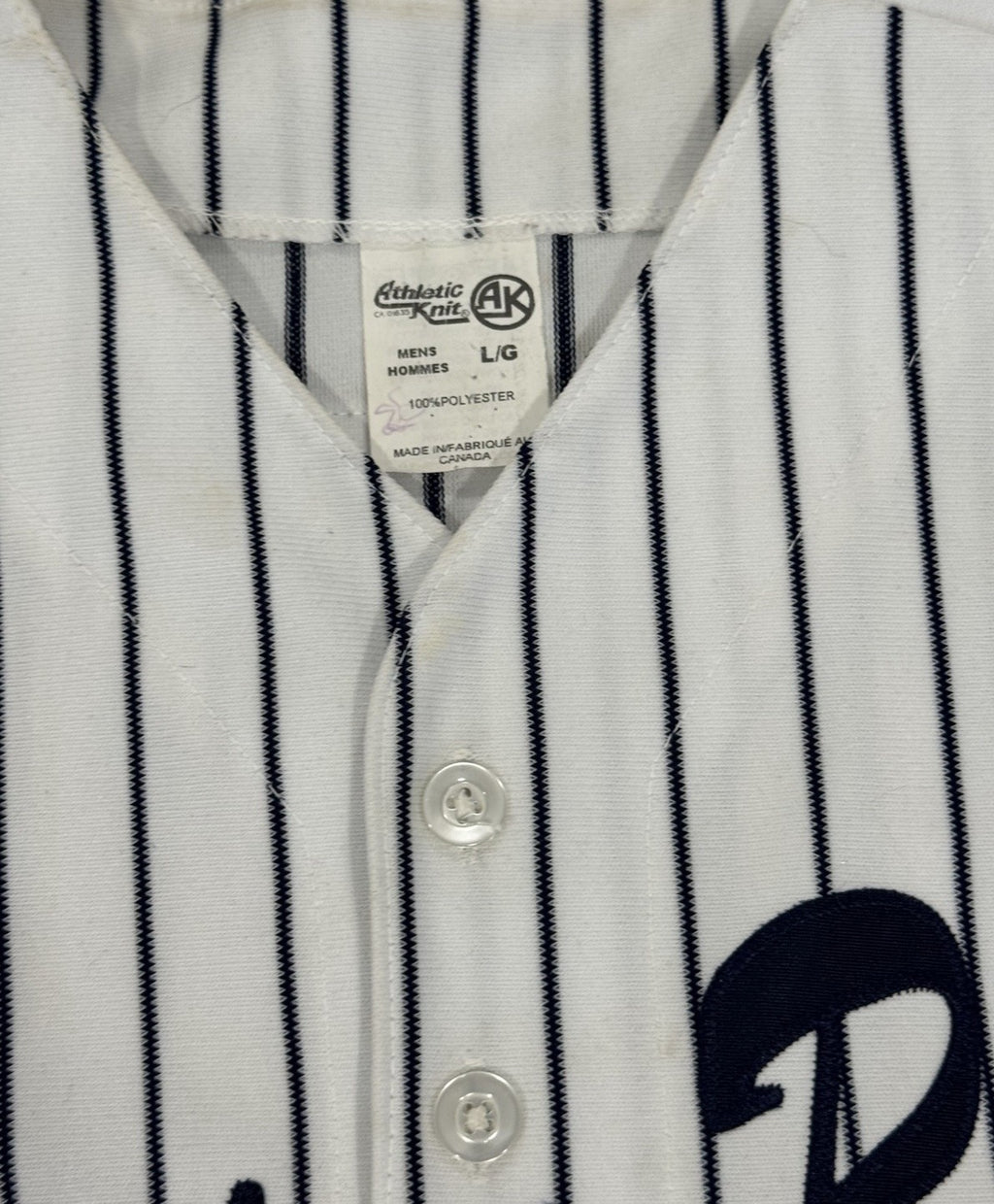 Vintage Athletic Knit SIEMPRE RICO DECHAMP Pinstripes Baseball Jersey Men Size L
