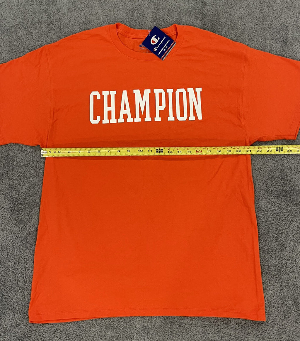NEW Champion Men's Large Orange T-Shirt Short Sleeve Spell Out Casual Tee Active