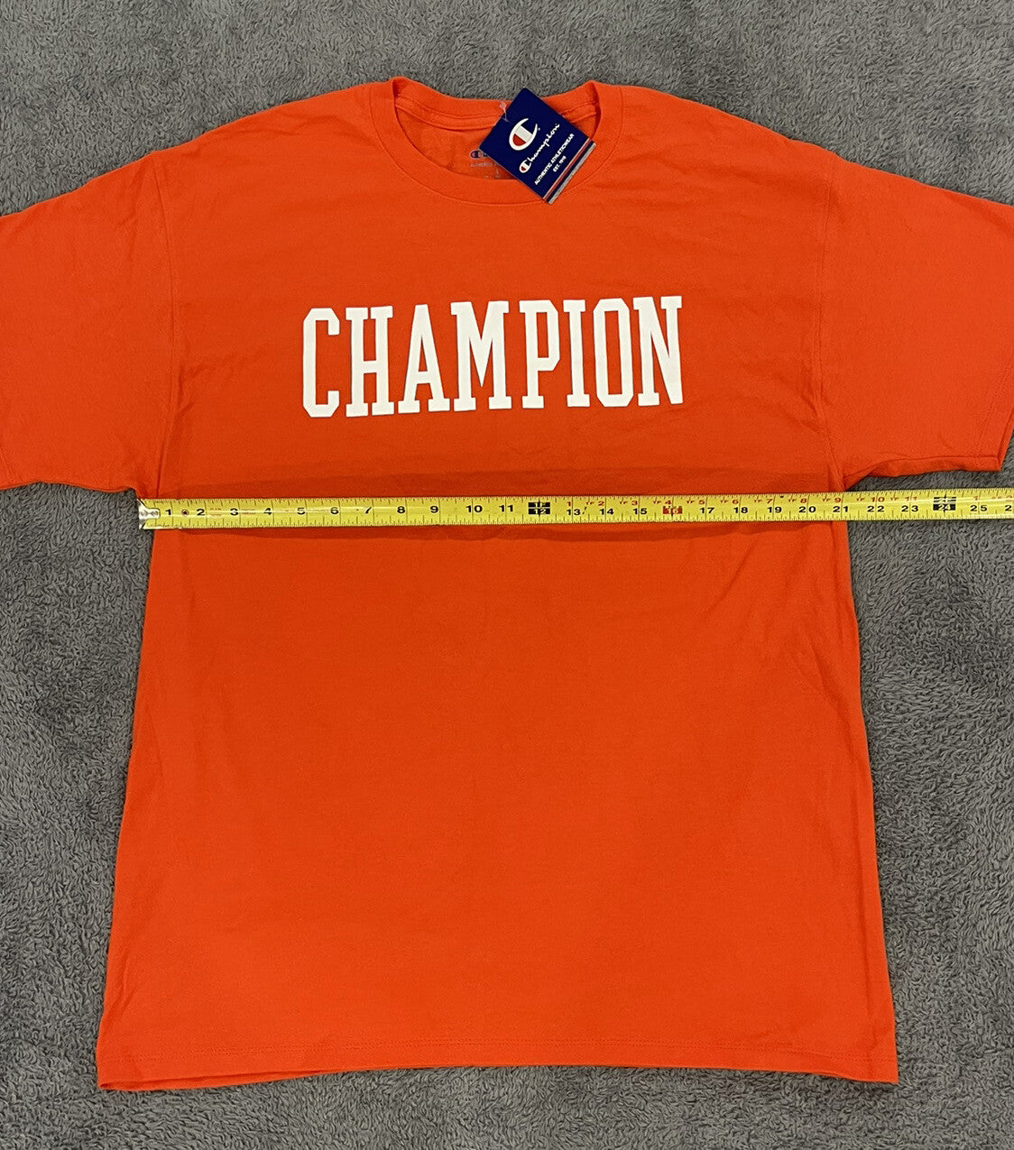 NEW Champion Men's Large Orange T-Shirt Short Sleeve Spell Out Casual Tee Active