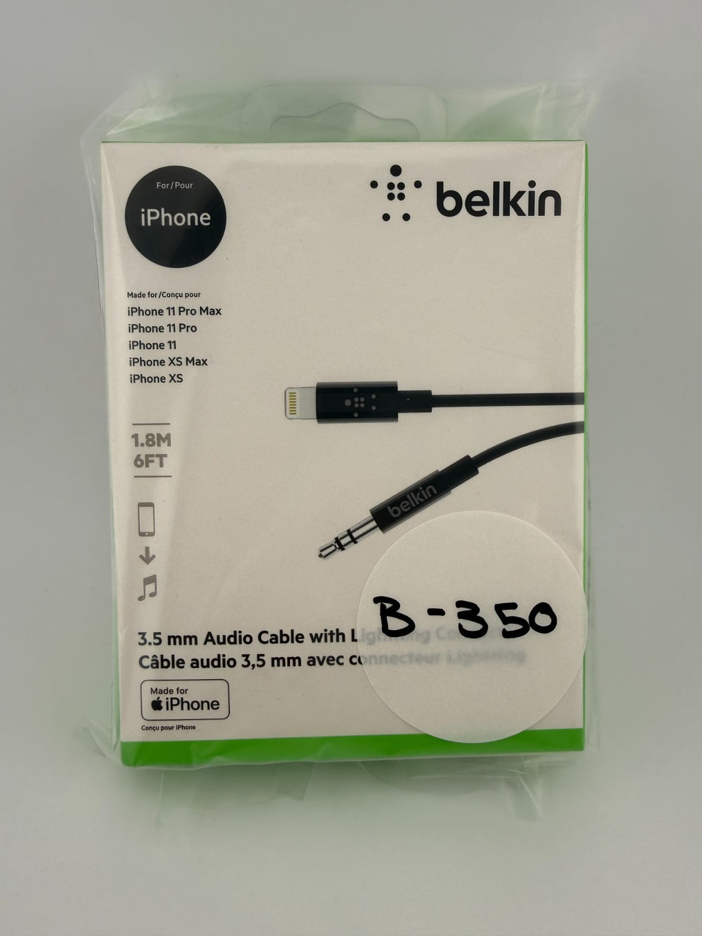 NEW Belkin Black 3ft iPhone Aux Cord 3.5mm Audio Cable with Fast Connector