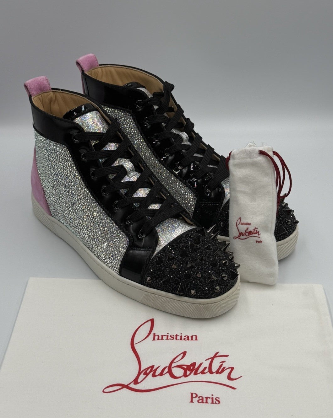 CHRISTIAN LOUBOUTIN Louis Strass Sneakers Pink High Swarovski Size 43 EU, 10 US