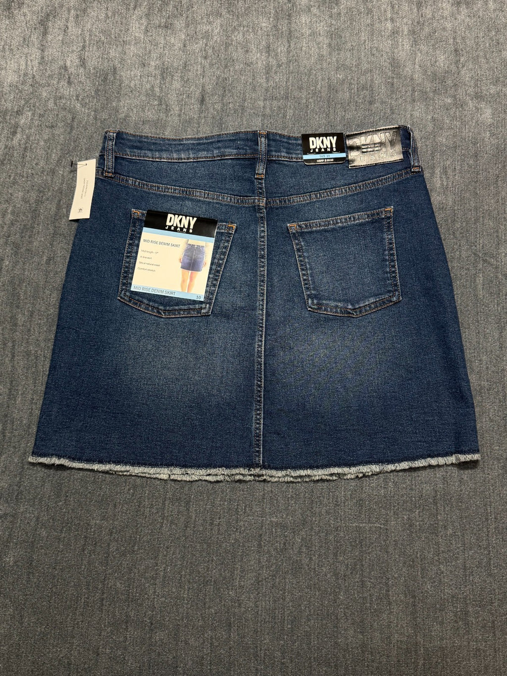 NWT DKNY Jeans 17" A Line Frayed Raw Hem Denim Skirt Women's 10 Blue Comfort