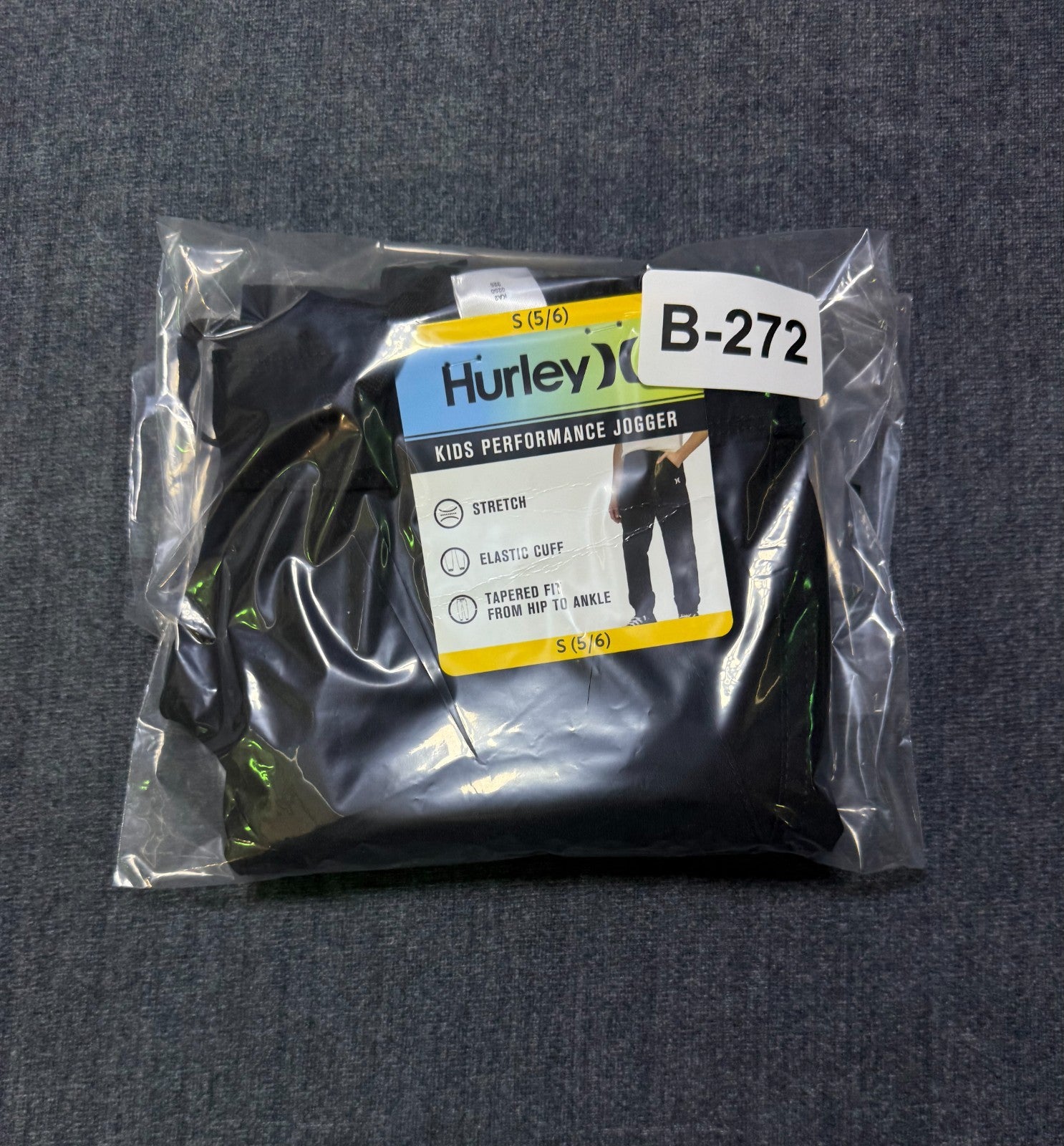 NWT Hurley Performance Joggers Kids Small (5/6) Black Logo Tapered Fit Stretch