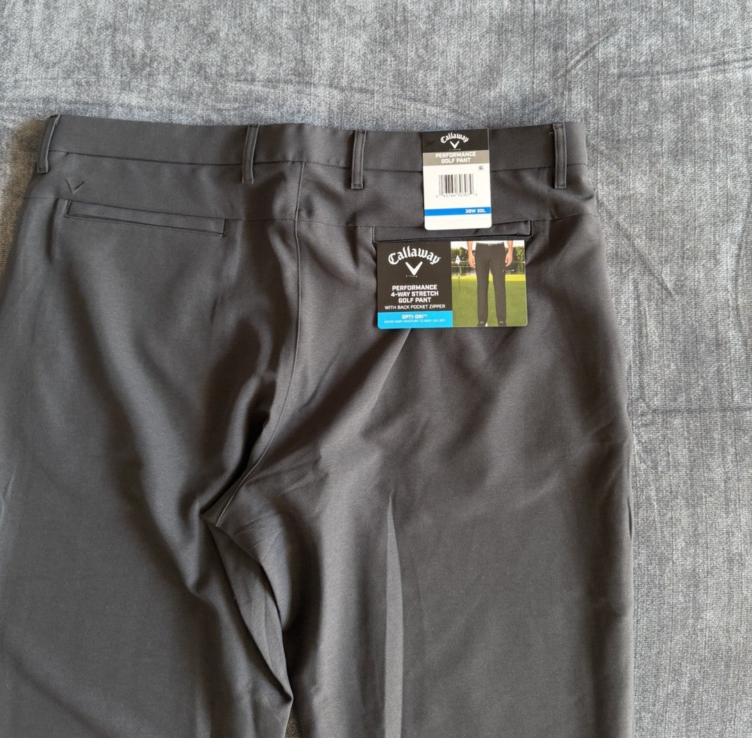 Callaway Opti-Dri Stretch Golf Pants Caviar Men's 38x30 Performance NWT