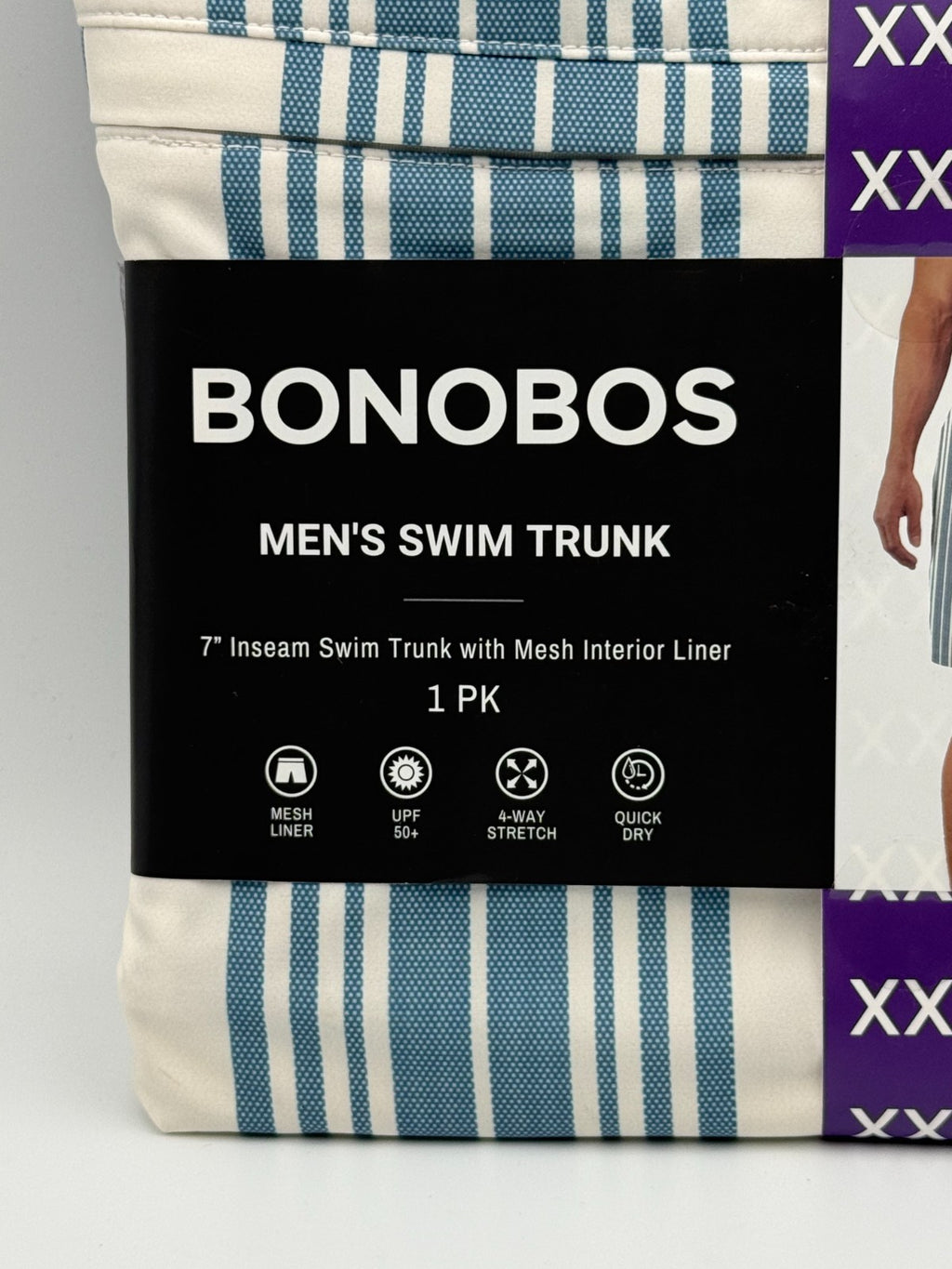 NWT Bonobos Swim Trunks Men's 2XL White Blue Striped Drawstring Summer Beach