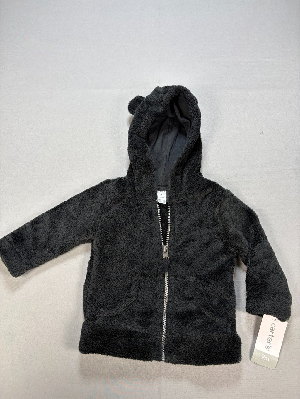 NWT Carter's Fleece Hooded Jacket Toddler Baby 9 Months Black Full-Zip Winter