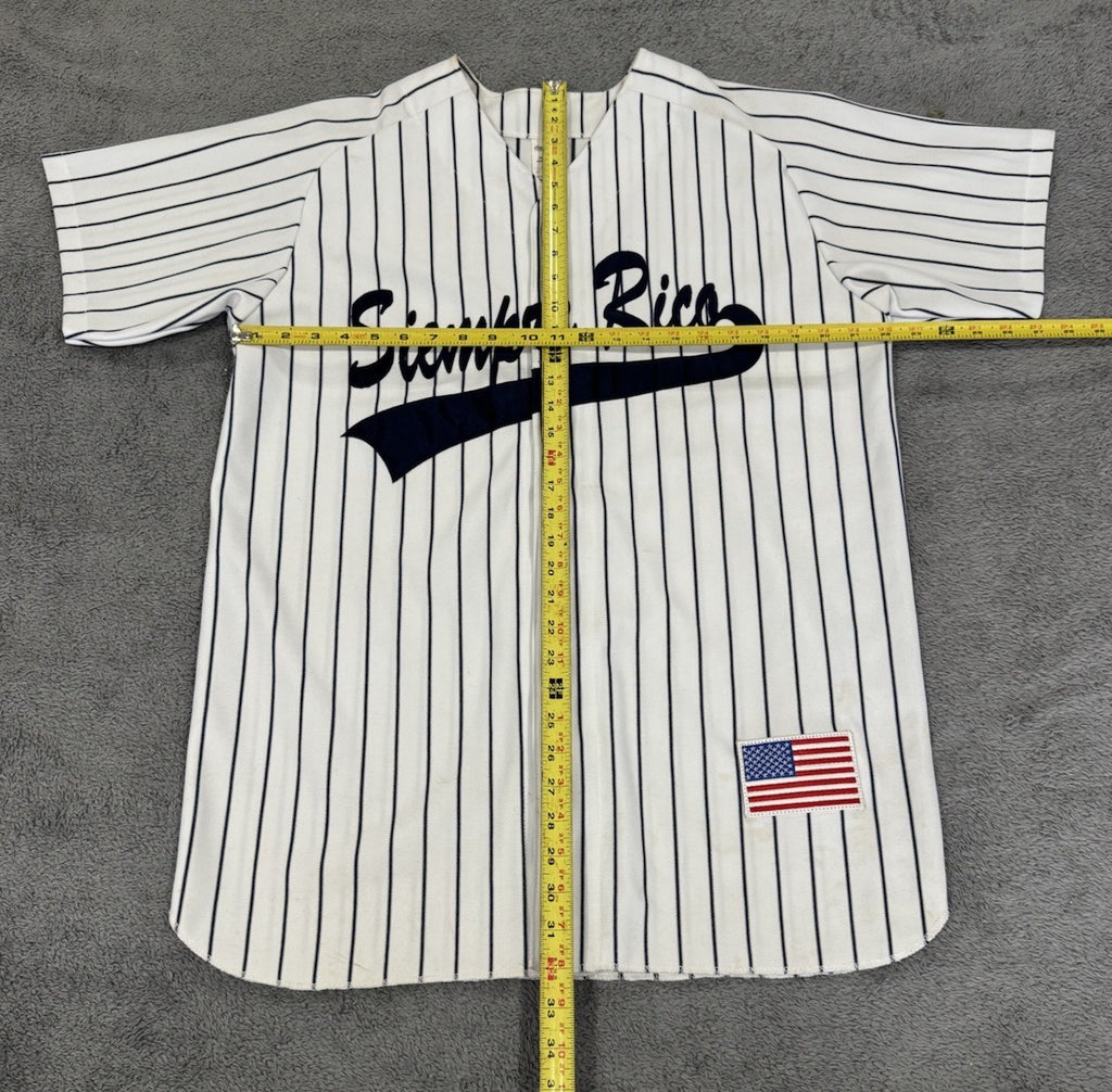 Vintage Athletic Knit SIEMPRE RICO DECHAMP Pinstripes Baseball Jersey Men Size L