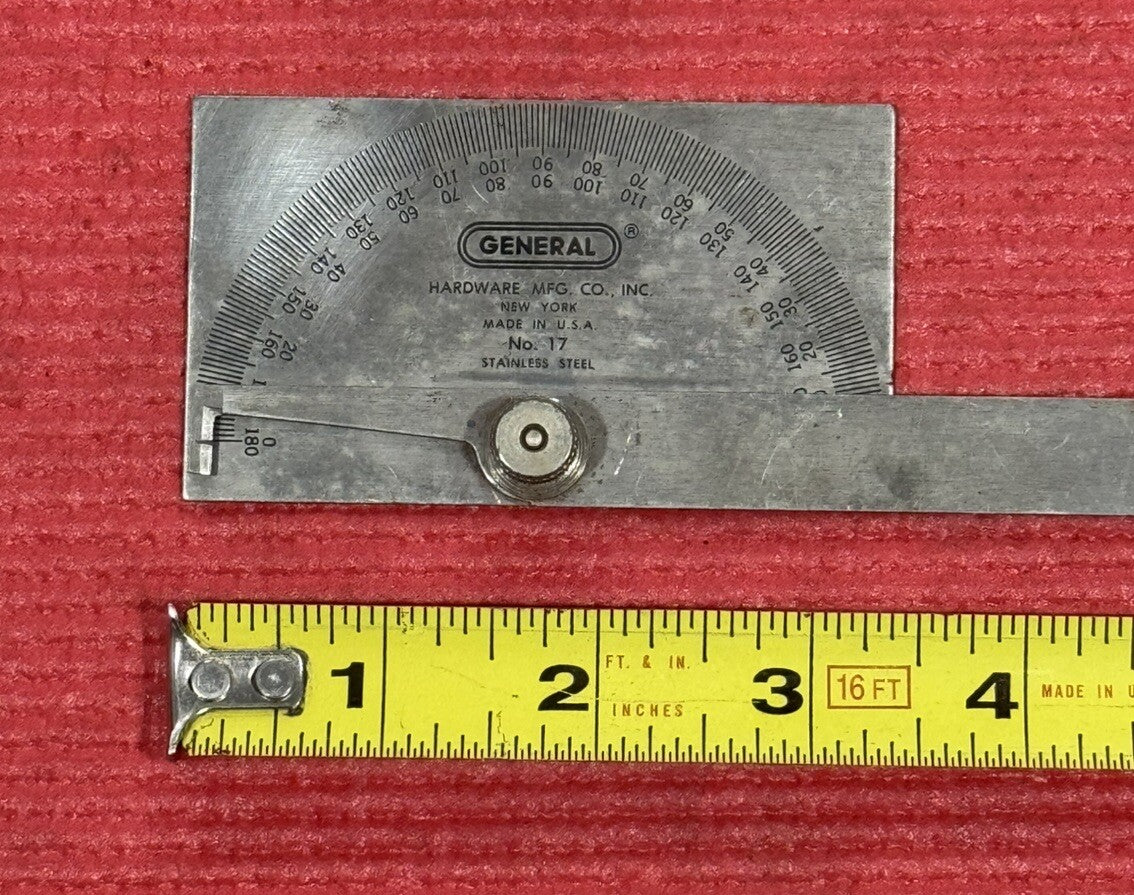 Vintage General Tools No. 17 Stainless Steel Protractor Machinist Gauge USA