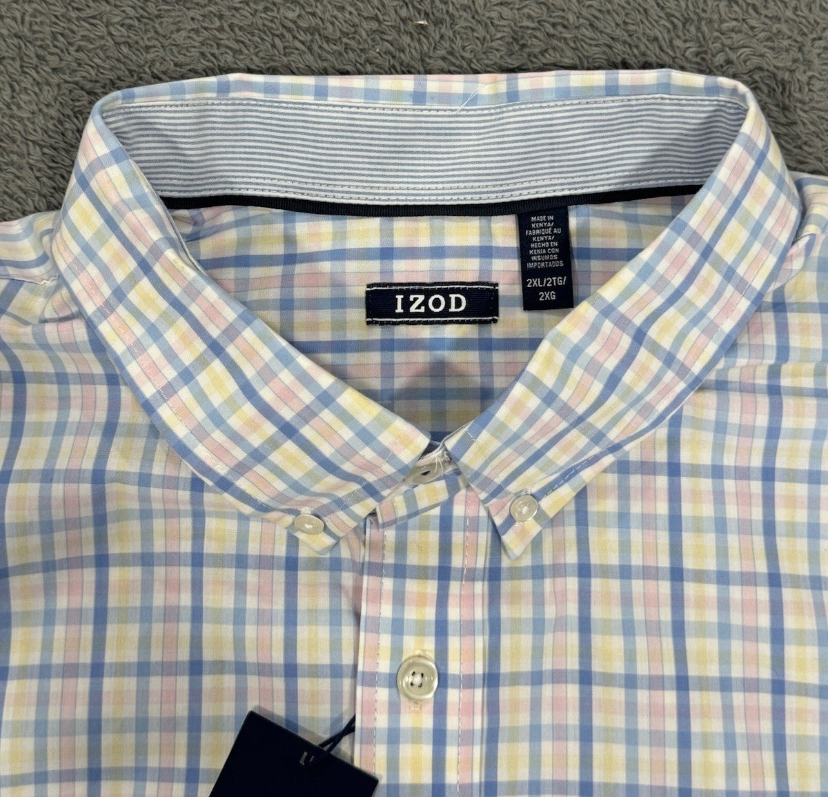 Izod NEW Comfort Sundress Men's Blue Plaid Button Shirt Big & Tall Size 2XL