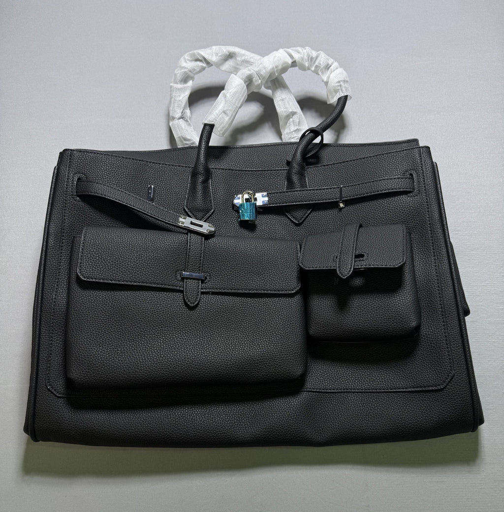Luxe Weekender Bag Leather Cargo Bag Black Women's NEW
