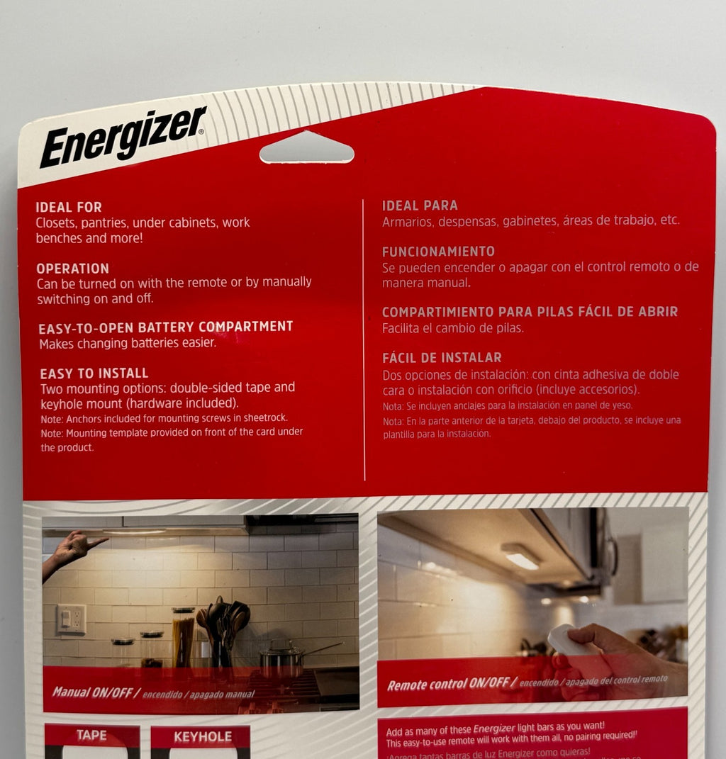 Energizer Remote Control Light Bars White 10” 70 Lumens LED Cabinet - Pack Of 2