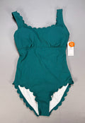 Charmo Ribbed Scalloped One Piece Swimsuit Womens Teal Green Retro Square Neck M
