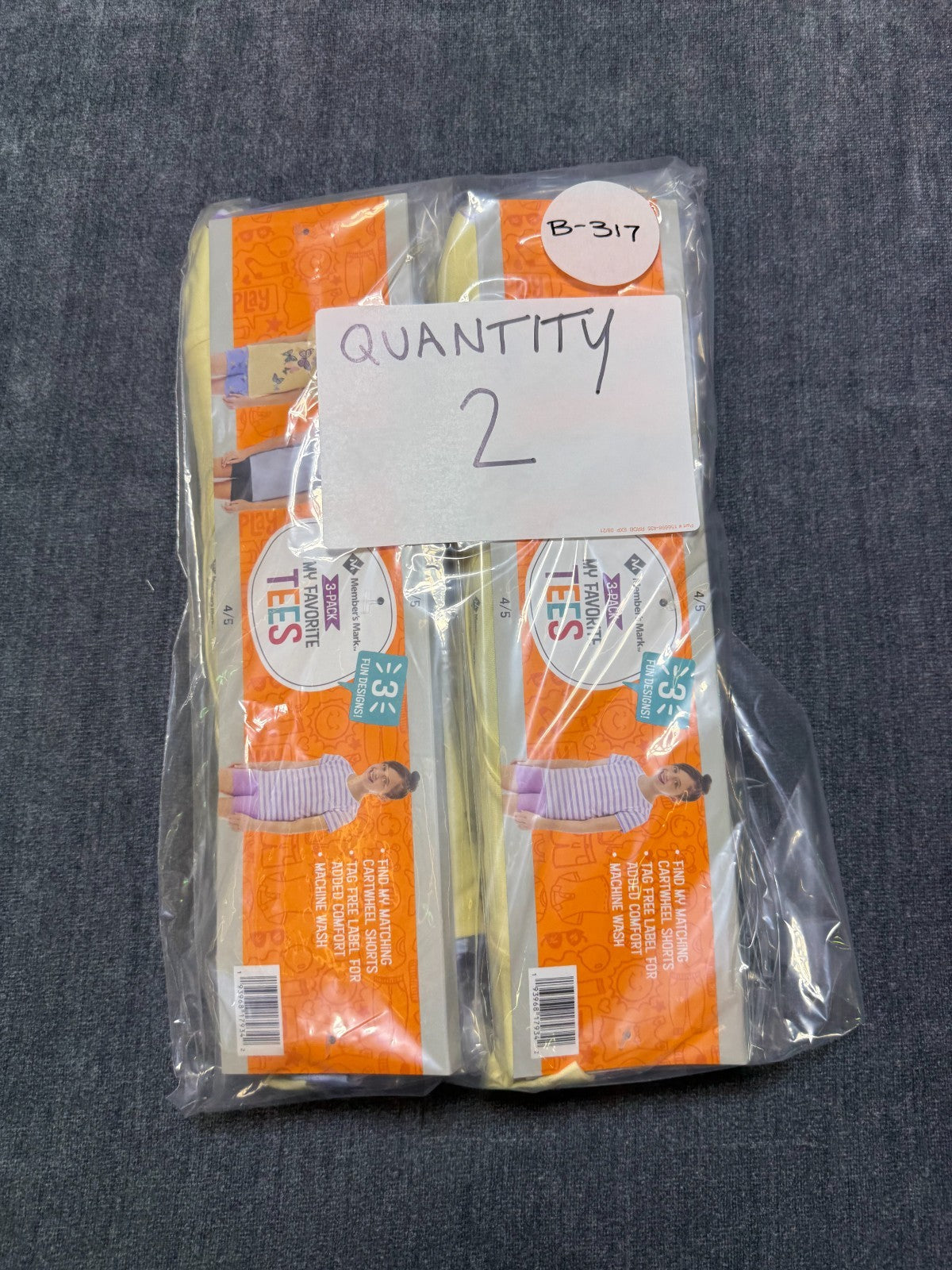 NWT Member's Mark My Favorite Active Tees Girls 4/5 Multicolor Preppy - 3-Pack