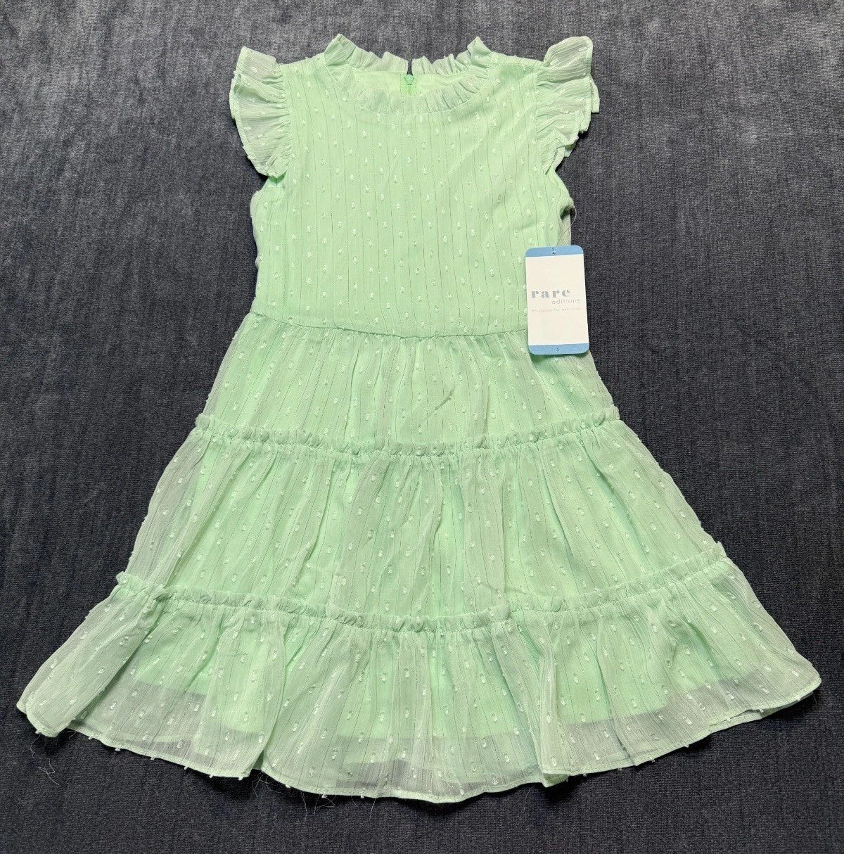 Rare Editions Chiffon Ruffled Sleeve Lined Skirt Dress Girls Small Mint Green