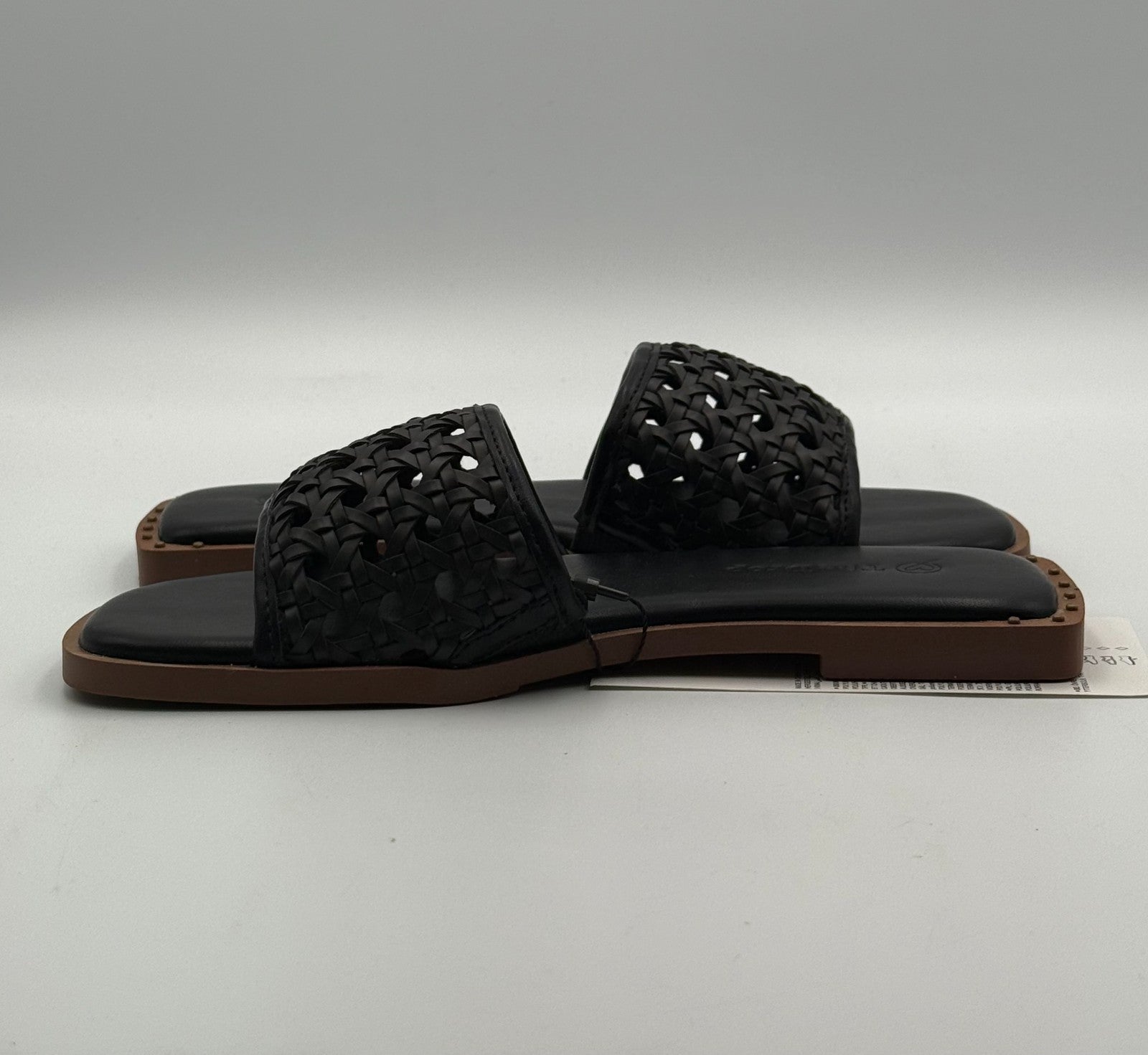New The Drop Oslo One Band Sandals Women's 5 Black Leather Slip-On Flat Beach
