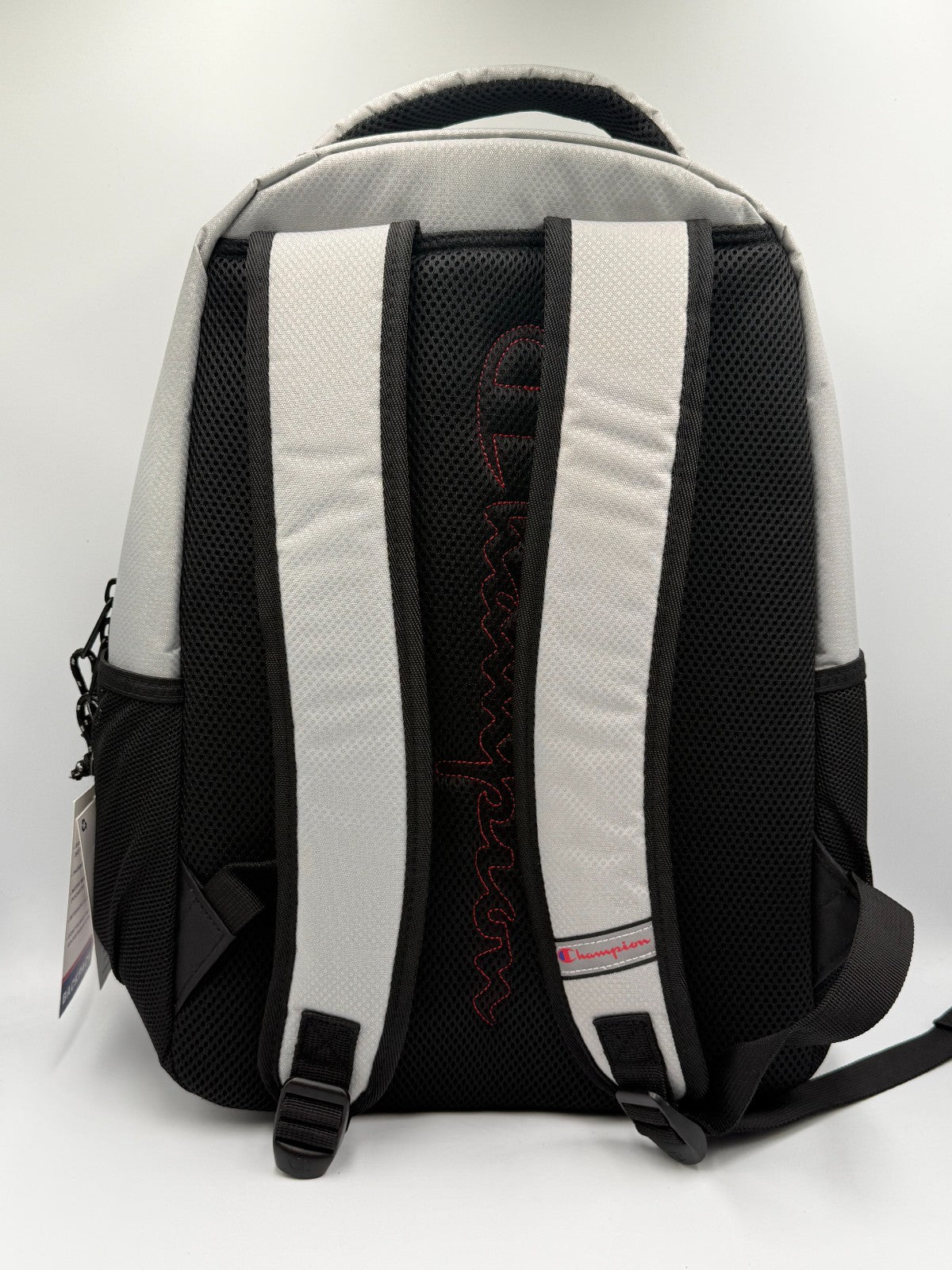 NWT Champion Center Backpack Gray Black Red Fits 17" Laptop School Travel Bag