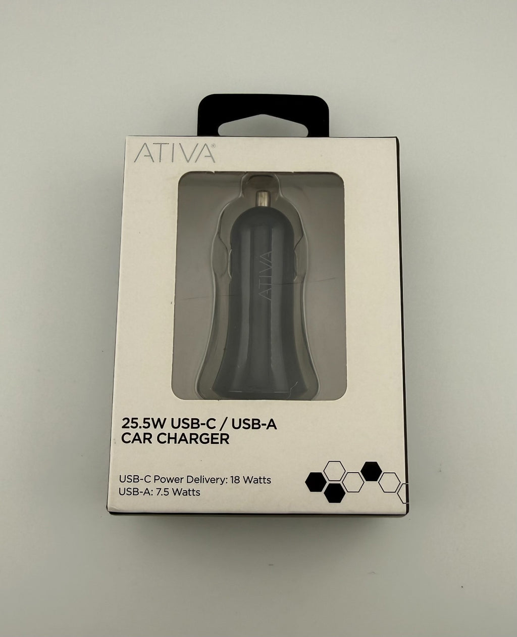 NEW Ativa Black Fast 18W Power Delivery Adapter 25.5W USB-C / USB-A Car Charger
