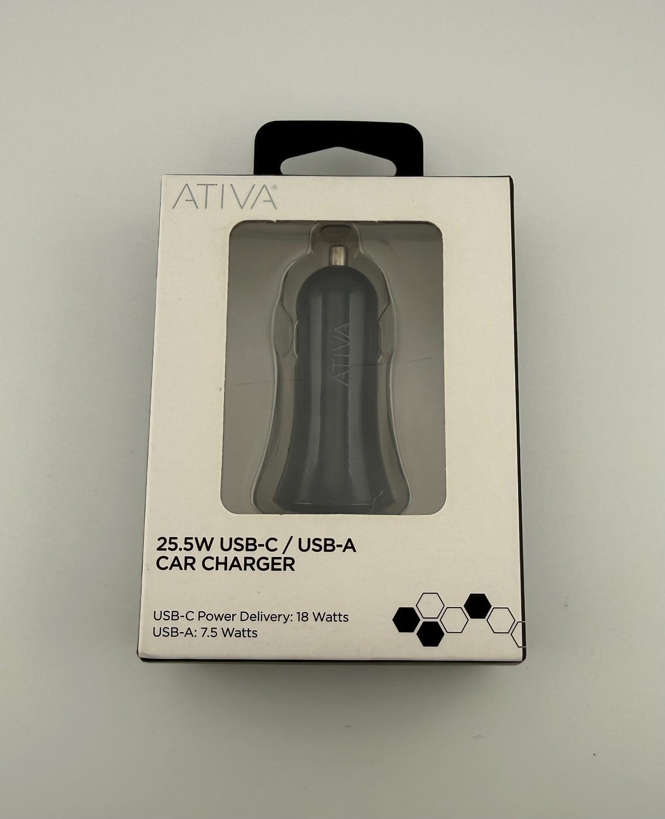 NEW Ativa Black Fast 18W Power Delivery Adapter 25.5W USB-C / USB-A Car Charger