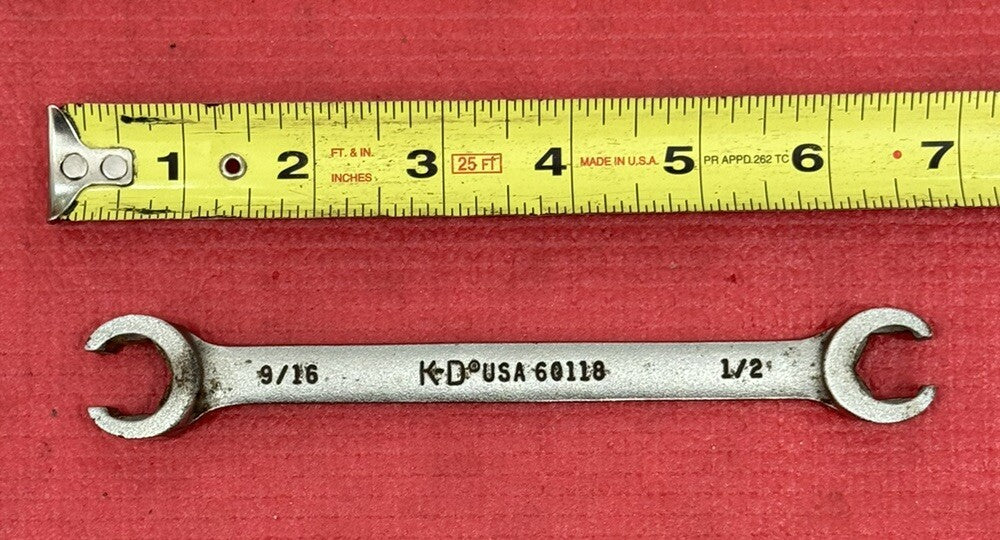 K-D Tools 60118 SAE 9/16" x 1/2" Open End Flare Nut Line Wrench 6 Pt Made In USA